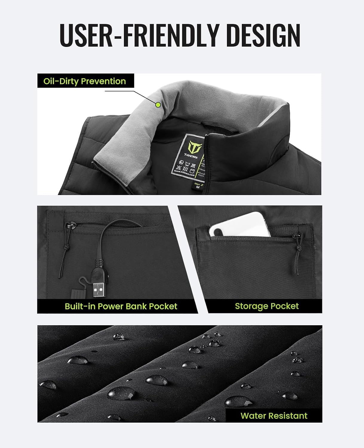 Thumbnail 1 de TIDEWE Heated Vest for Men, 4 Heating Zones, 3 Heat Settings, 10,000mAh Battery