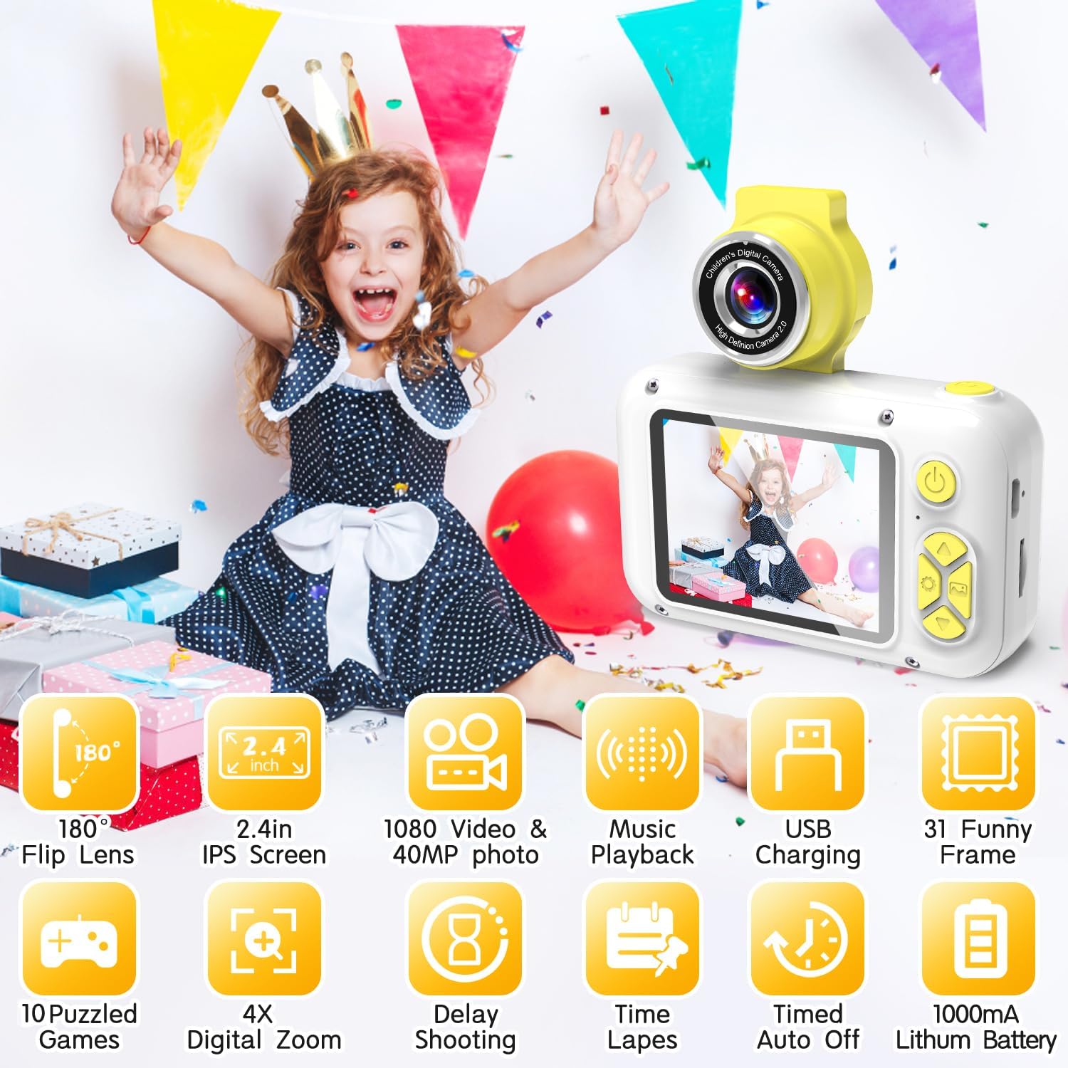 Thumbnail 1 de ARNSSIEN Kids Camera for 3-12 Year Olds with 180° Flip Lens (X101) – 2.4 Inch IPS Screen