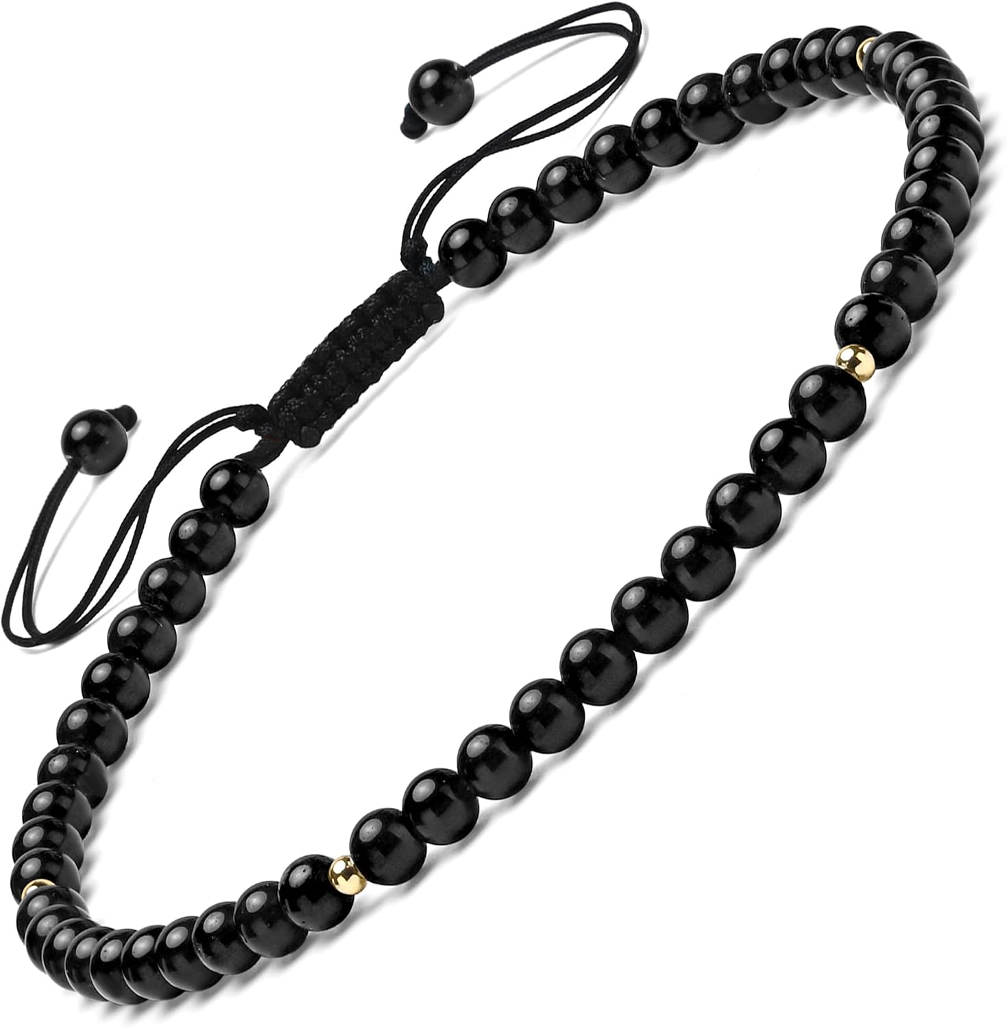 Apocalyptic-K Women's 925 Sterling Silver/Gold Anklet – 4mm Beads, Natural Stone, Hand Woven, Size Adjustable
