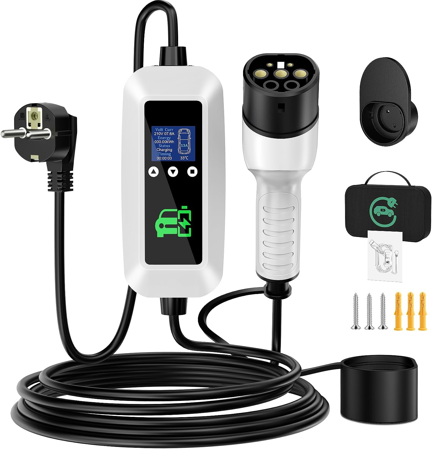 FNITAER EV Ladekabel Typ 2 3.68kW – 6 m, 1-Phasig, Timer, Display und Zubehör