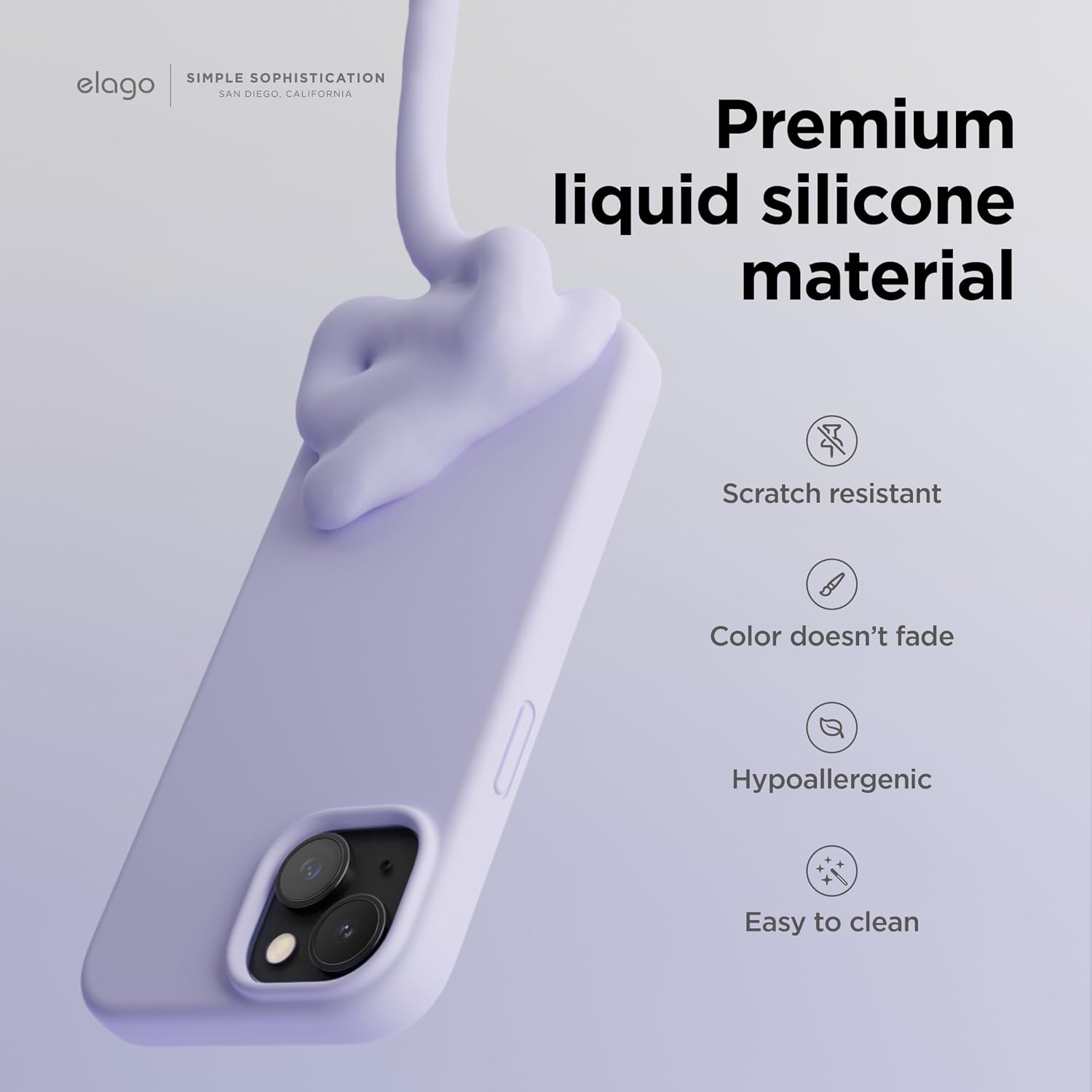 Detalle de elago Coque Silicone Liquide iPhone 15, protection intégrale anti-chocs 4 couches avec microfibre anti-rayures (Violet)