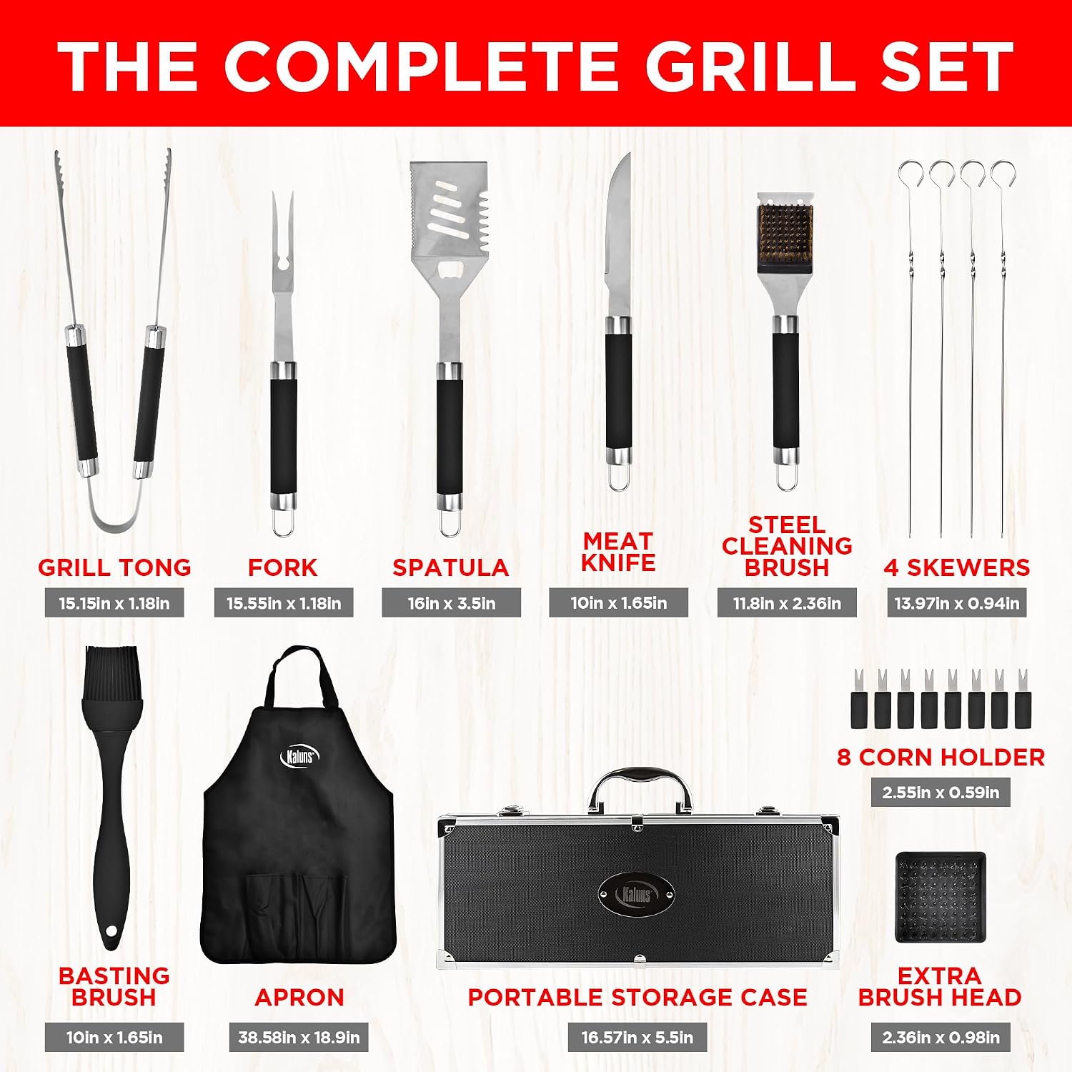 Thumbnail 1 de Kaluns 21 Piece Black Grilling Set, Stainless Steel Tools with Case and Apron