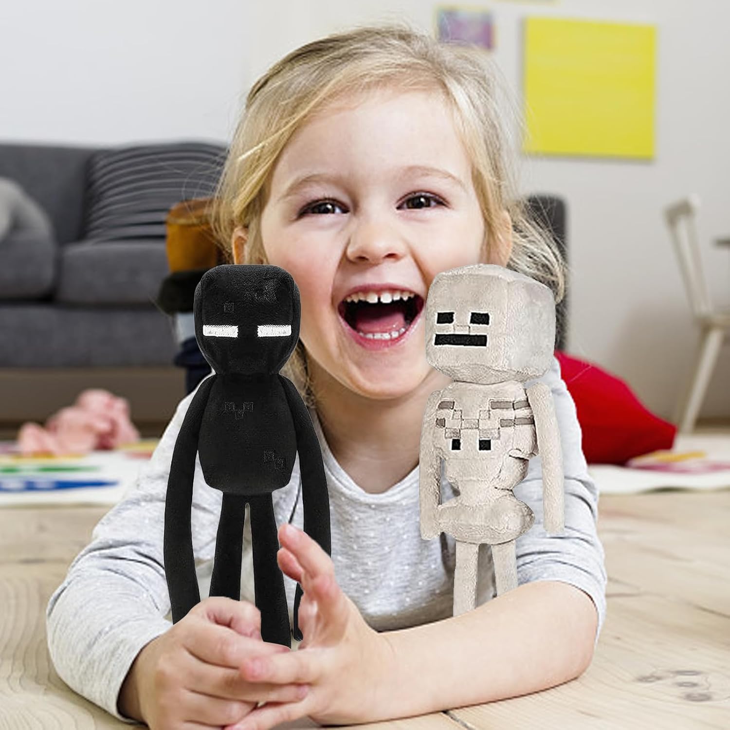Detalle de XSLWAN 8-Pack Minecraft-Style Plush Set (Snow Golem, Enderman, Baby Wolf, Baby Pig, Spider, Bat, Skeleton Shooter, Squid)