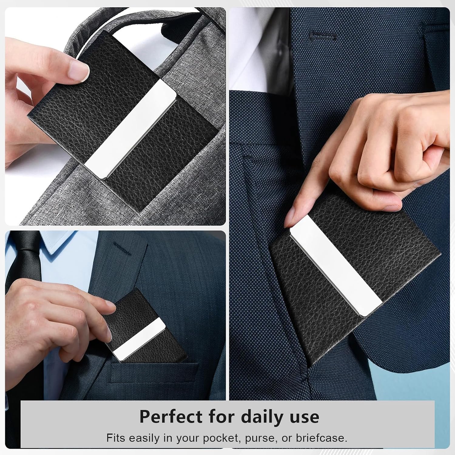 Detalle de BABAWOWO Slim RFID-Blocking Business Card Holder – Litchi Pattern Black