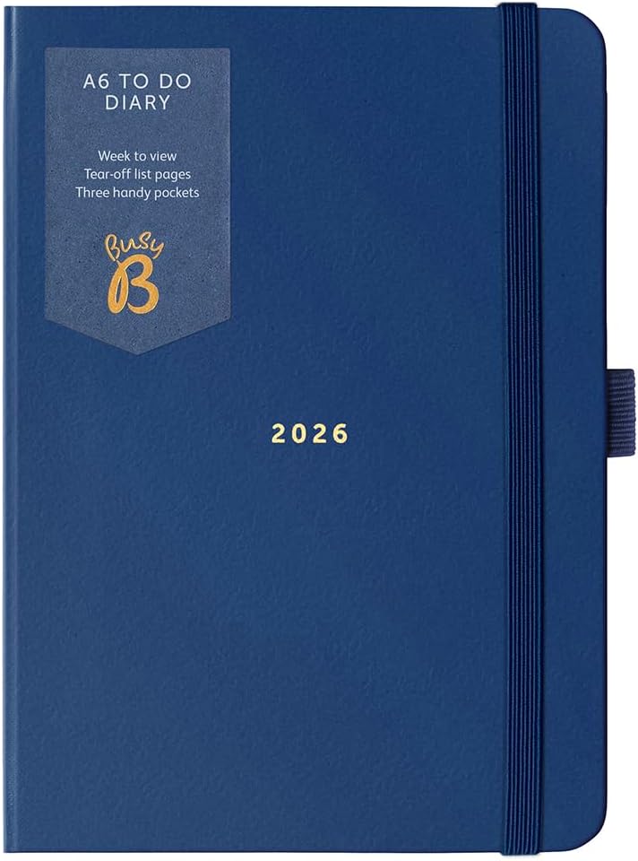 Detalle de Busy B kalendarz tygodniowy A6 na 2026 rok, granatowy, z kieszeniami i notatkami