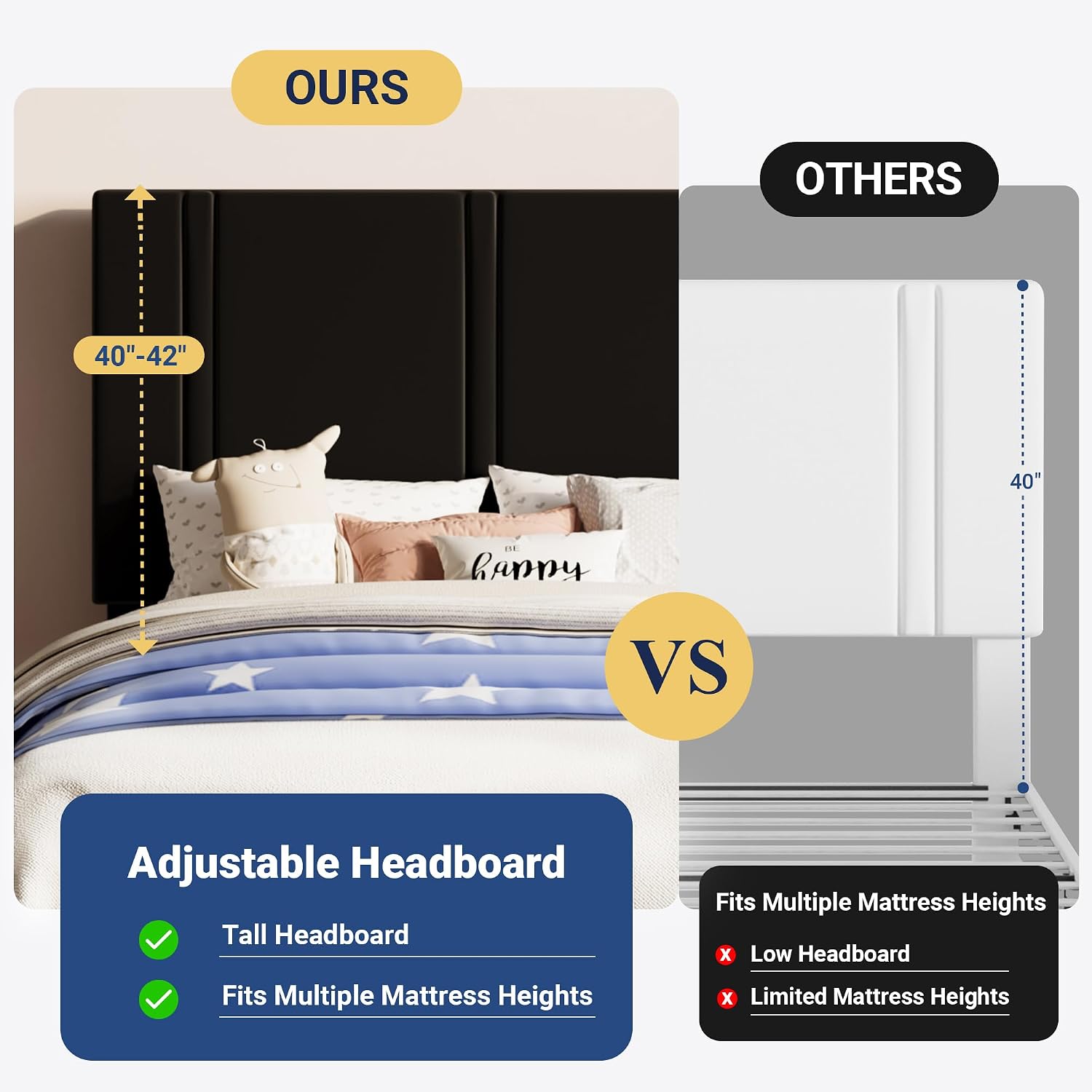 Detalle 2 de Allewie Twin Platform Bed Frame with Velvet Headboard