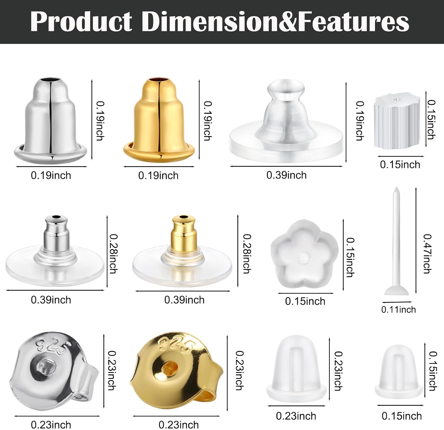 Detalle de Hazifes HAJOIH9BH12BACKS Earring Backs, 600 Pieces in 12 Styles