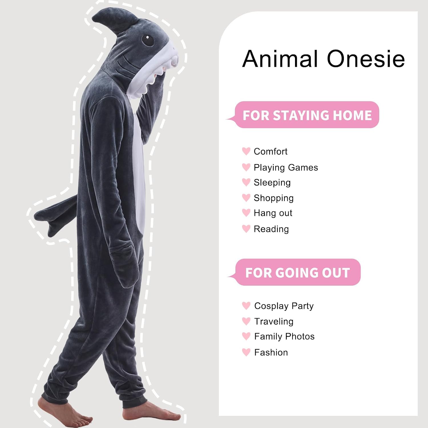 Thumbnail 6 de JUOLOET Unisex Adult Animal Onesie Pajamas with Hood and Side Pockets