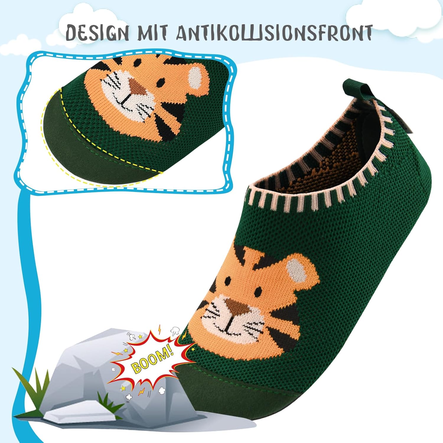 Detalle de Kyopp Hausschuhe Kinder – Barfuß‑Sockenhausschuhe für Mädchen und Jungen, rutschfeste Ledersohle, atmungsaktives Strickmaterial