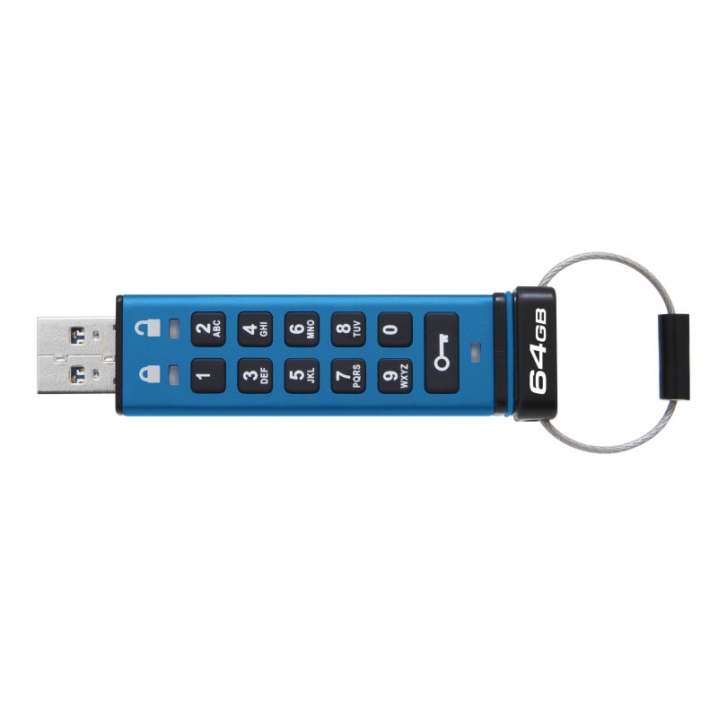 Detalle 2 de Kingston IronKey Keypad 200 64GB USB 3.2 Azul: seguridad con teclado y cifrado hardware