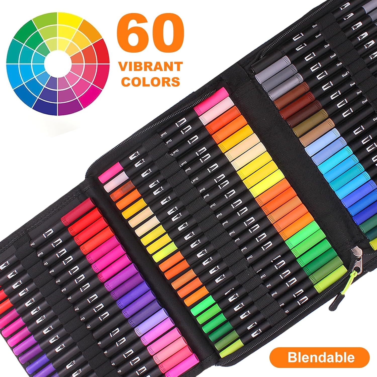 Detalle de Lyuvie 60 Colouring Pens: Dual Tip Brush Markers for Adults in a Handy Case