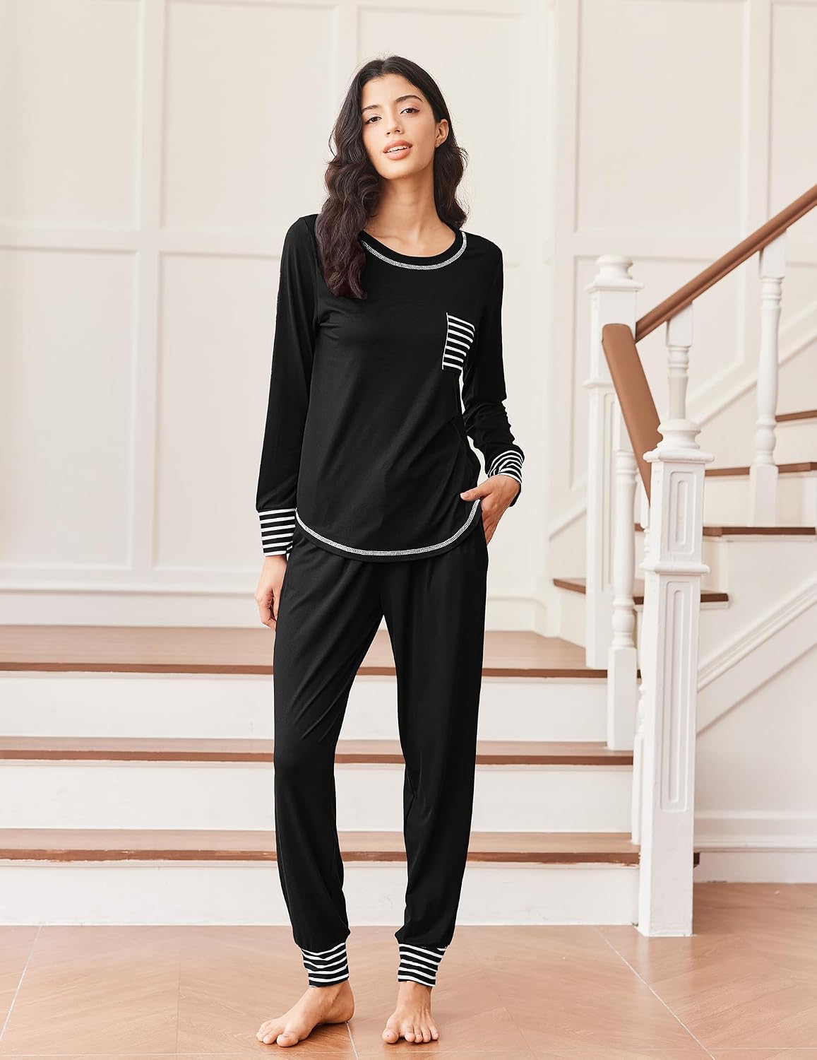 Detalle 2 de Ekouaer #EKY005476 Women's Long-Sleeve Pyjama Set with Jogger Pants