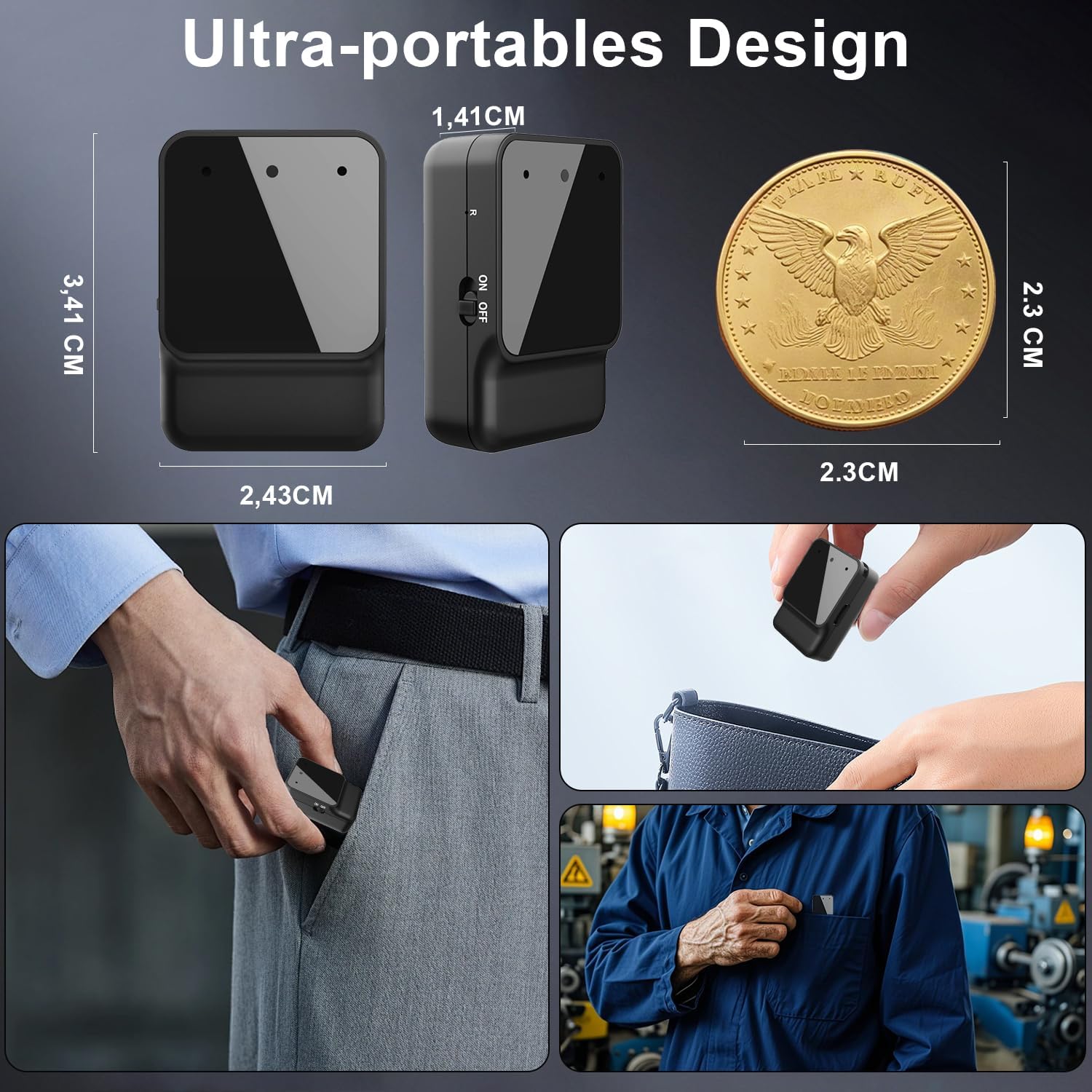 Detalle 2 de Diktiergerät Mini – Tragbares USB-C Aufnahmegerät mit Rauschunterdrückung und Magnetbefestigung