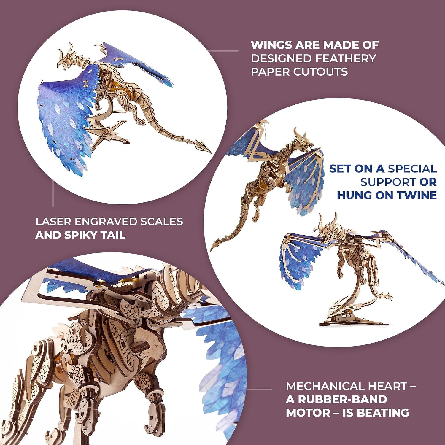 Detalle de UGEARS Windstorm Dragon 3D Mechanical Wooden Puzzle Kit for Adults