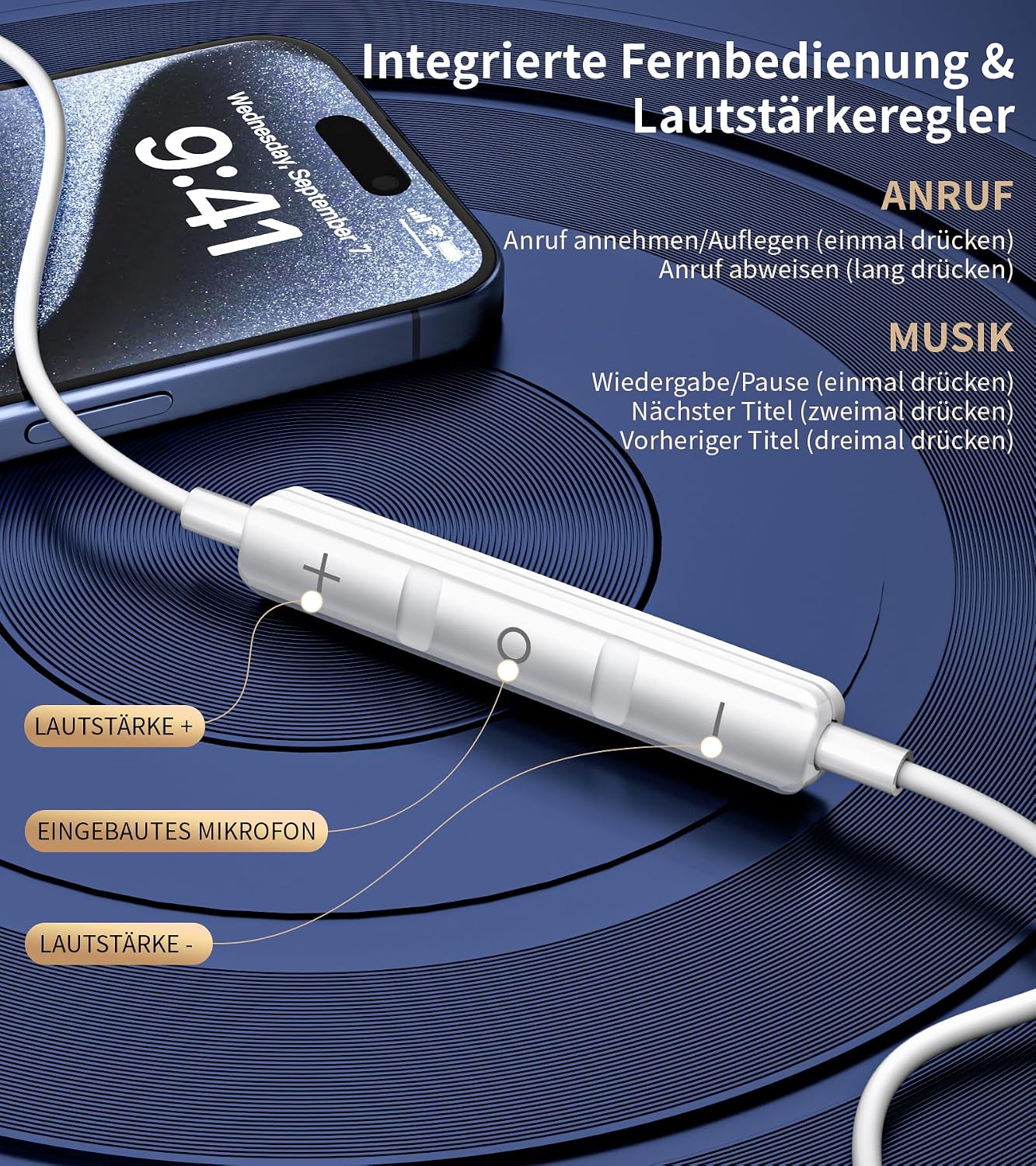 Detalle de USB-C Kopfhörer mit Kabel – HiFi-Sound, DAC-Unterstützung und breite Kompatibilität