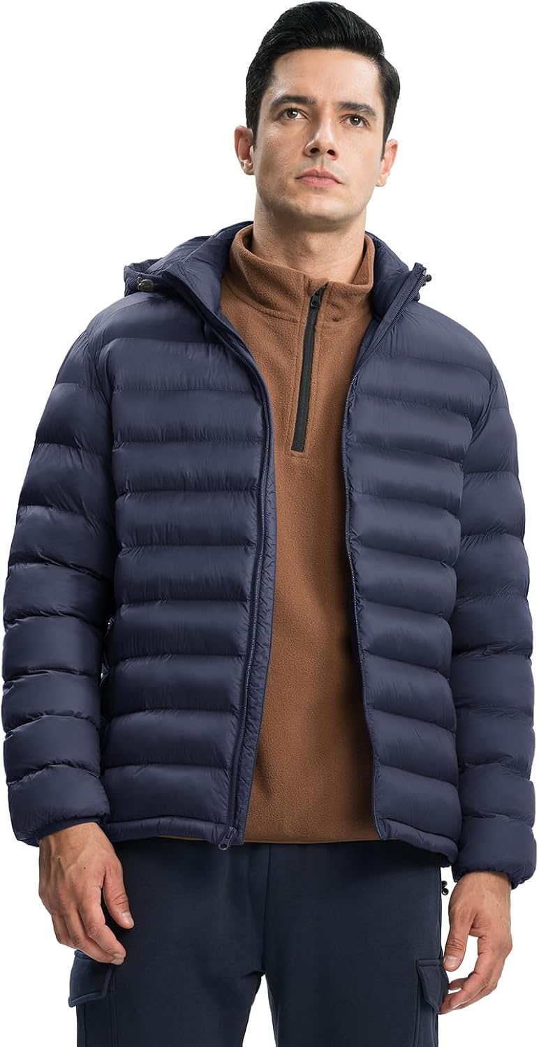 Detalle 2 de TBMPOY Men’s Lightweight Puffer Jacket with Detachable Hood, Water-Resistant Finish