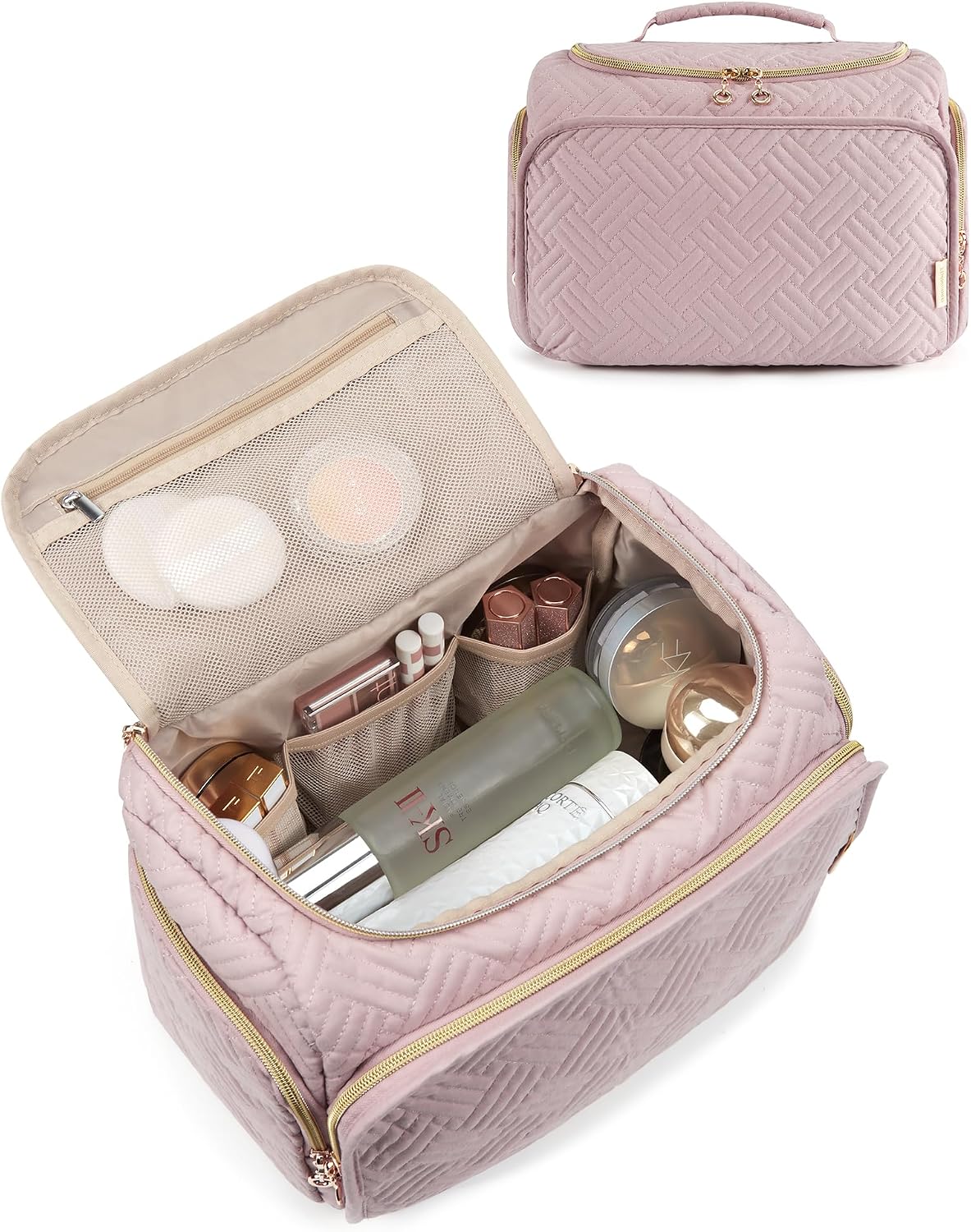 Thumbnail 1 de BAGSMART Borsa da viaggio grande per articoli da toeletta e trucco – Rosa, con manico
