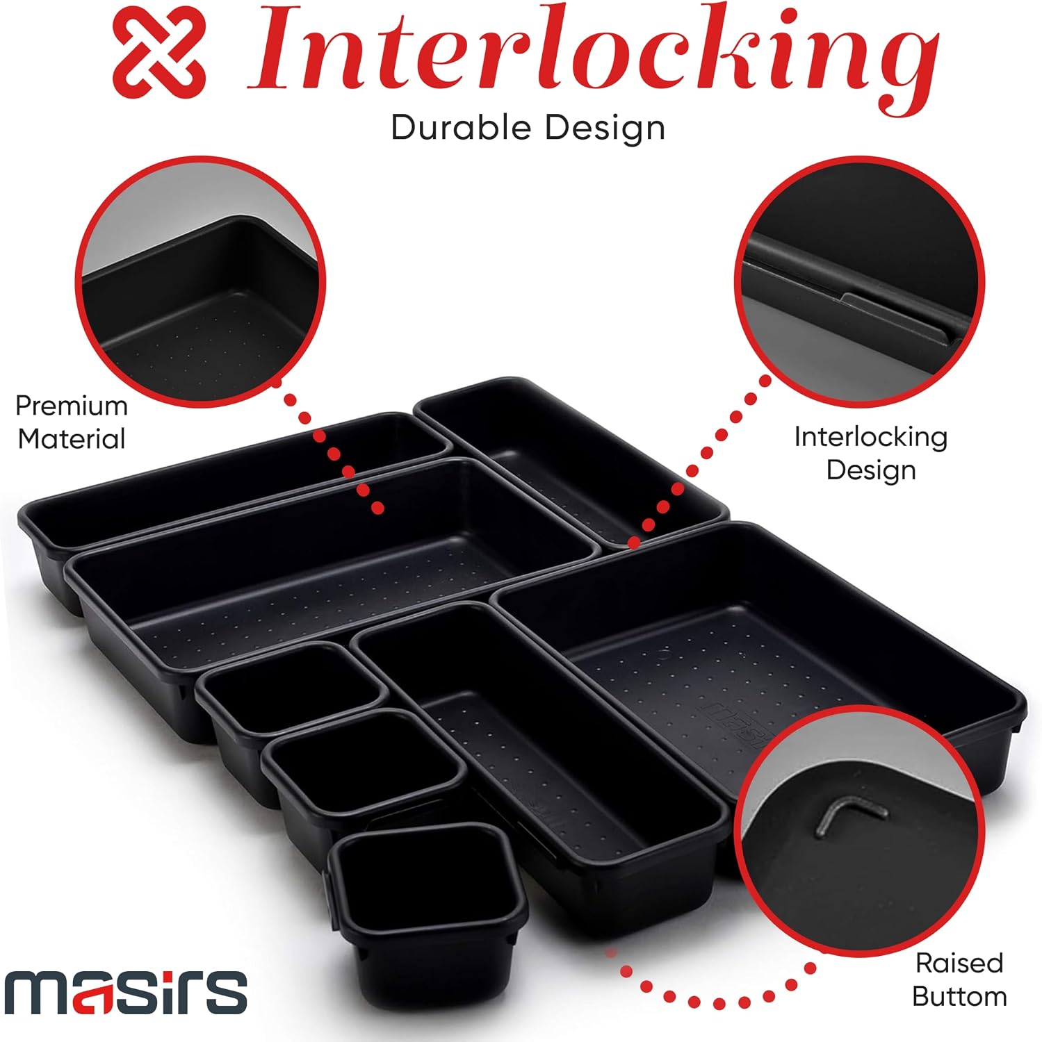 Detalle de Interlocking Drawer Organizer Bins, 8-Piece Set