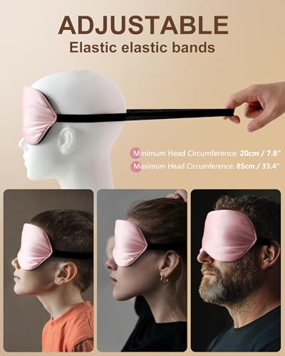 Detalle de Aosun Silk Sleep Mask (Pink) – 22-Momme 100% Mulberry Silk, Light-Blocking with Adjustable Strap