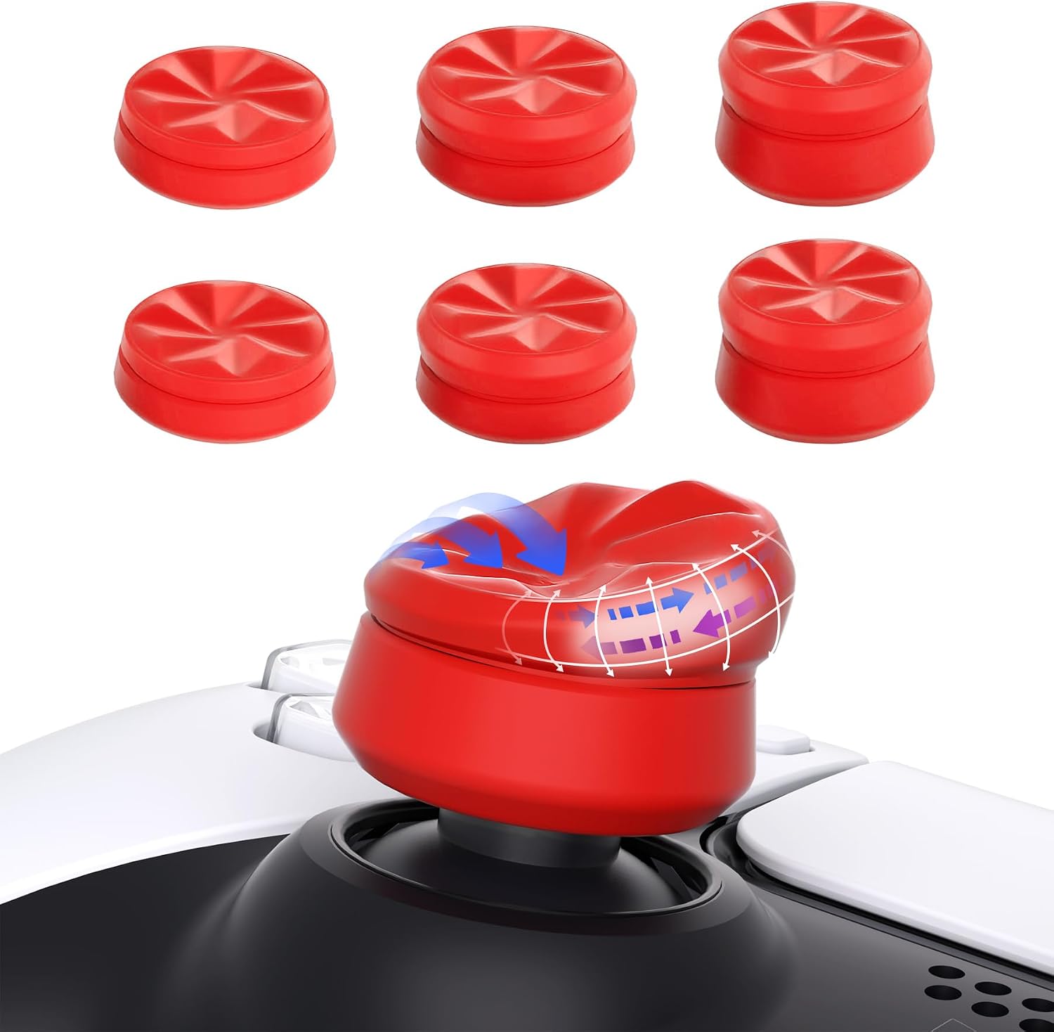 Detalle de PlayVital 3 Height Hurricane thumb grips for PS5 / Xbox Controllers / Switch Pro (Passion Red)