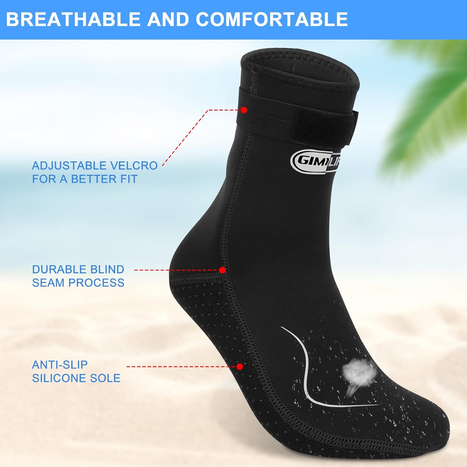 Detalle 2 de Gimilife 3mm Neoprene Swimming Socks for Men and Women