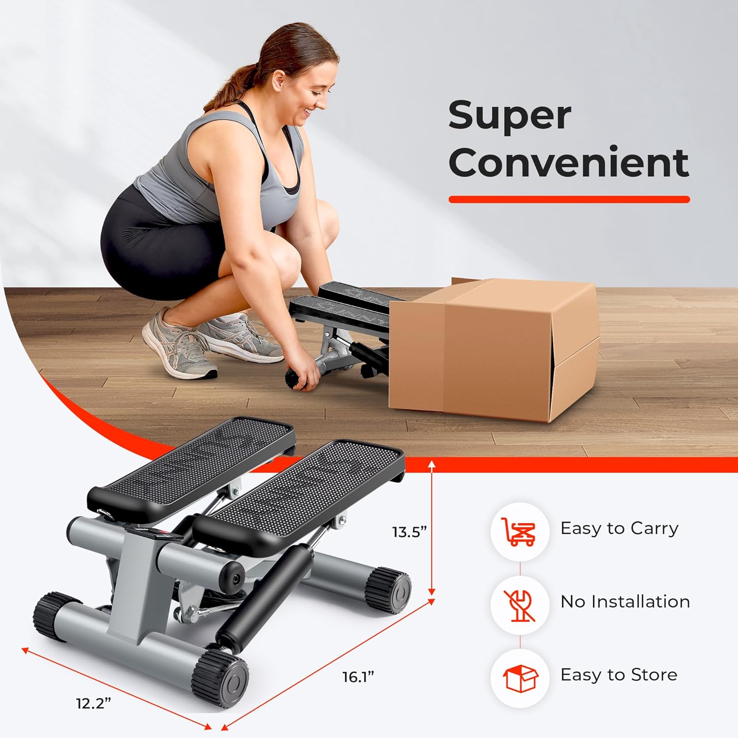Thumbnail 4 de Sunny Health & Fitness Mini Steppers for Home Exercise with Optional Resistance Bands (Quiet Hydraulic Step Workout)