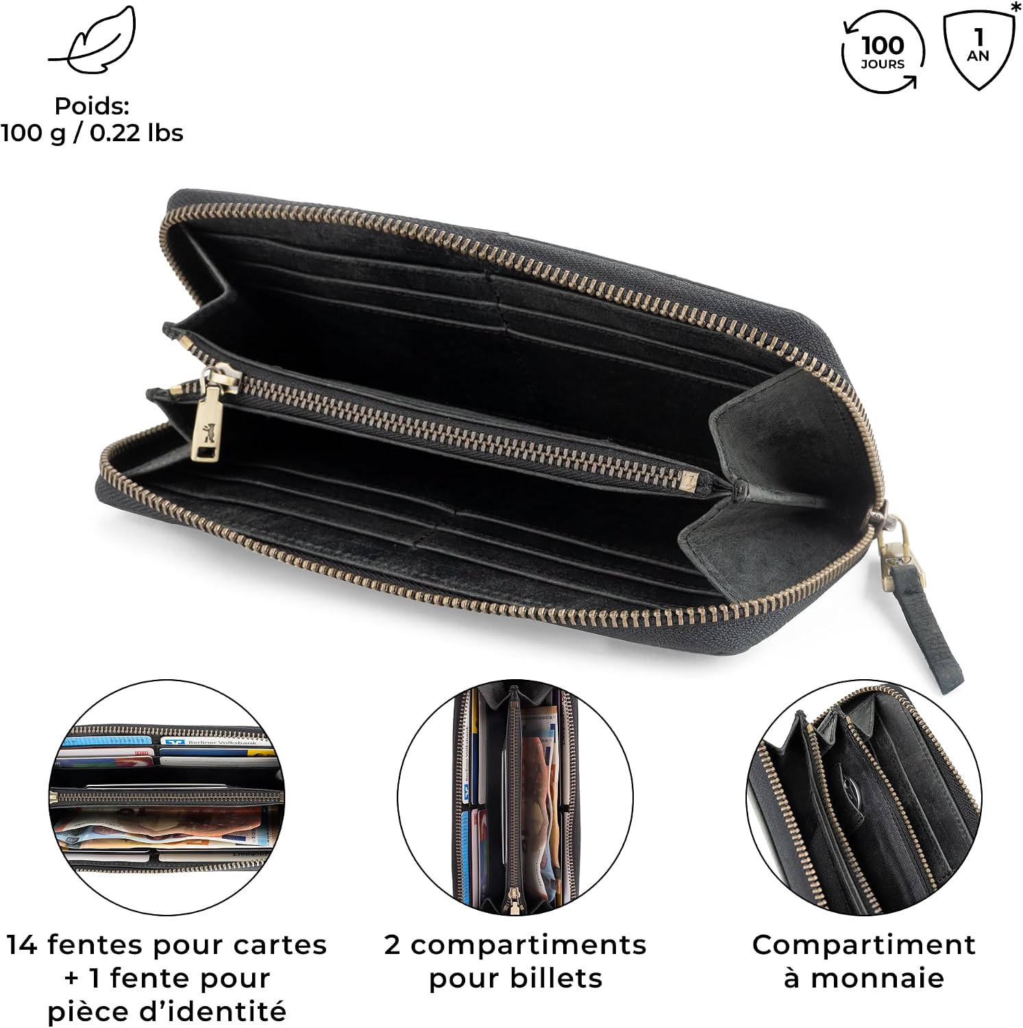 Detalle de Berliner Bags Palma Grand Portefeuille en Cuir with RFID Protection – Gris Foncé