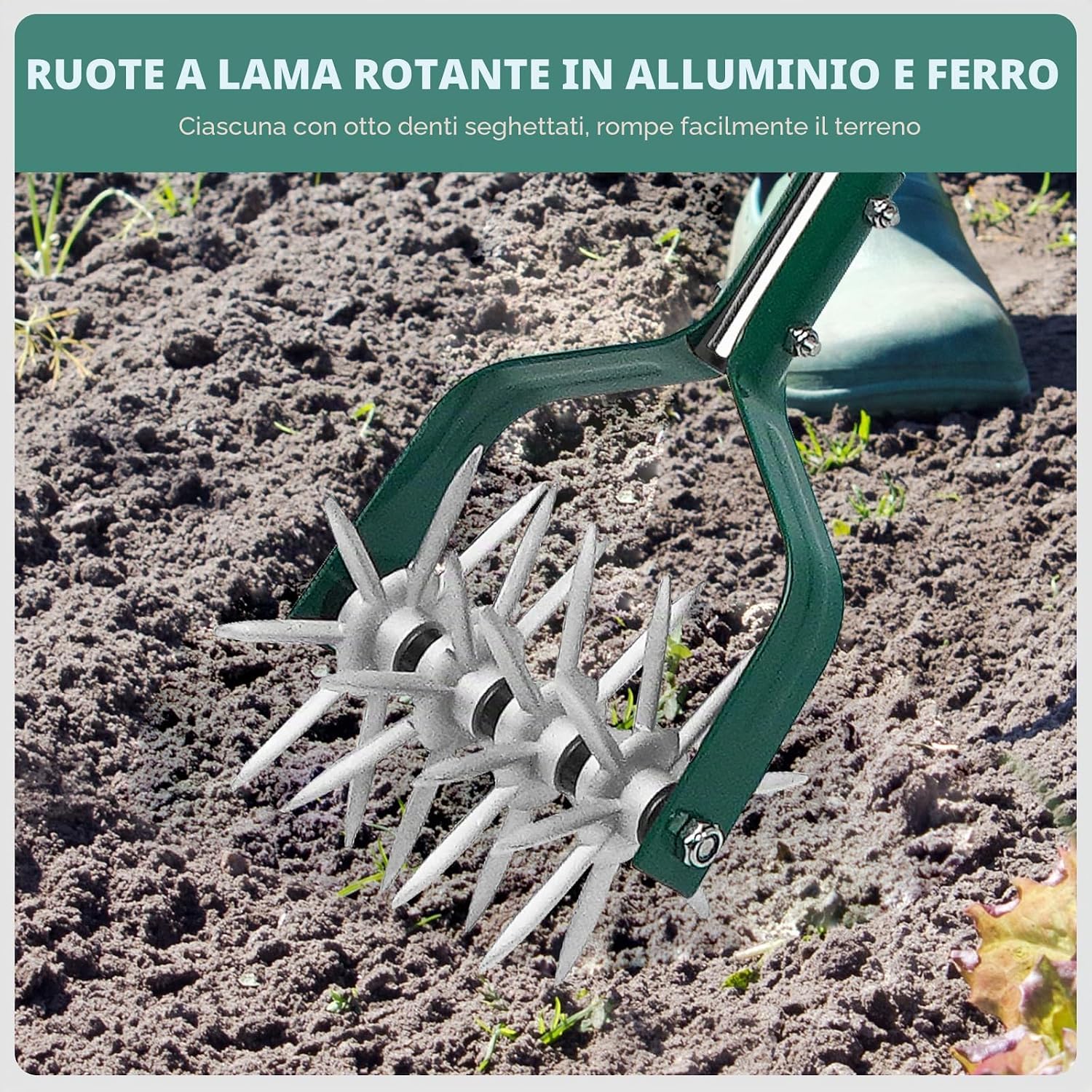 Thumbnail 2 de Yeelor Coltivatore rotante con manico regolabile in acciaio inox e denti in metallo solido