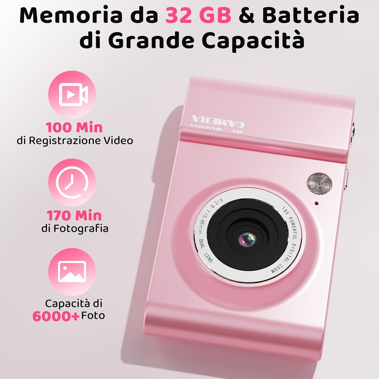 Thumbnail 2 de CHAKEYAKE Fotocamera Digitale 4K 64MP con Zoom 18x e Display 2,4": ideale per bambini, adolescenti e principianti