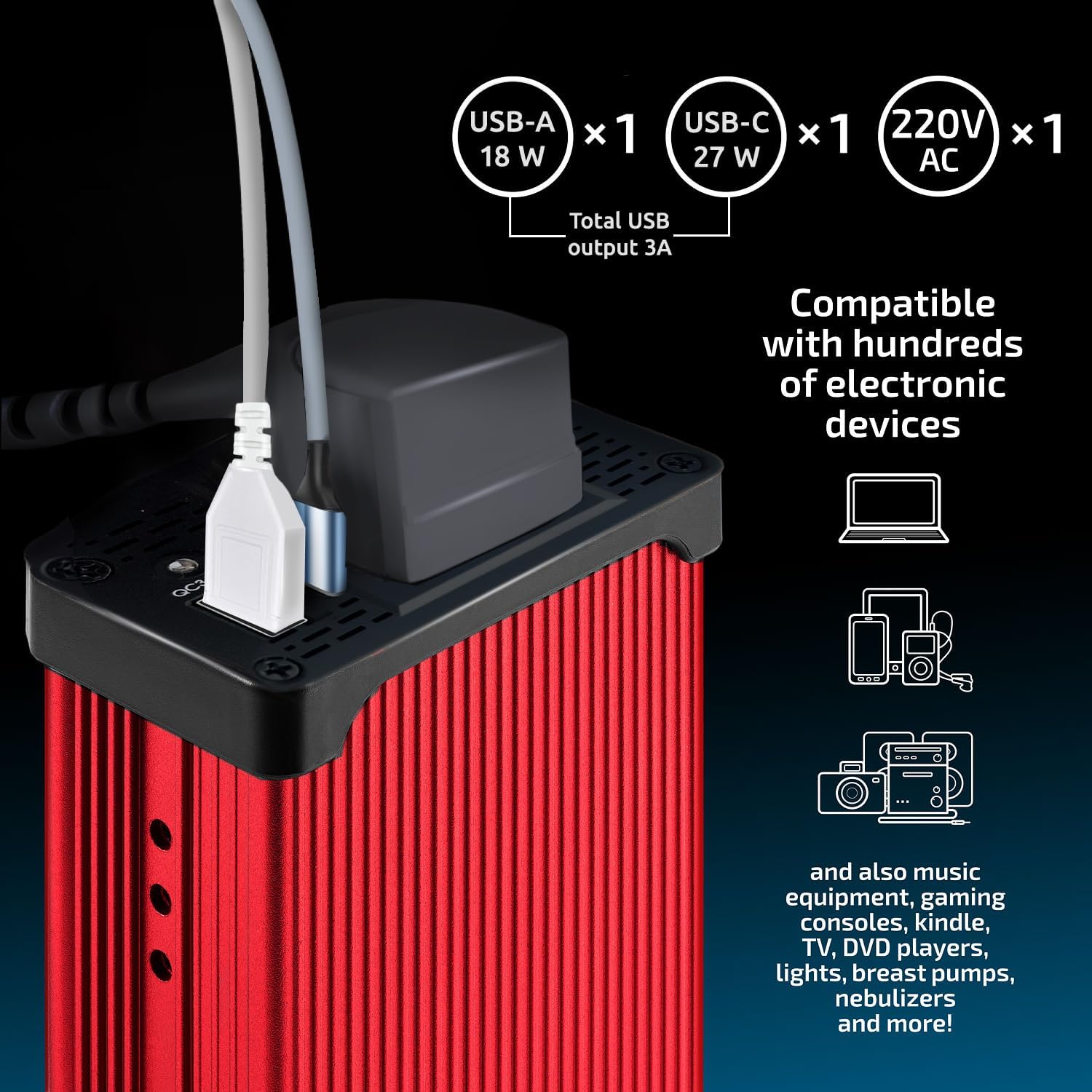 Thumbnail 5 de Odoga 300W Car Power Inverter (12V to 240V) with USB-A & USB-C 3A Charging Ports