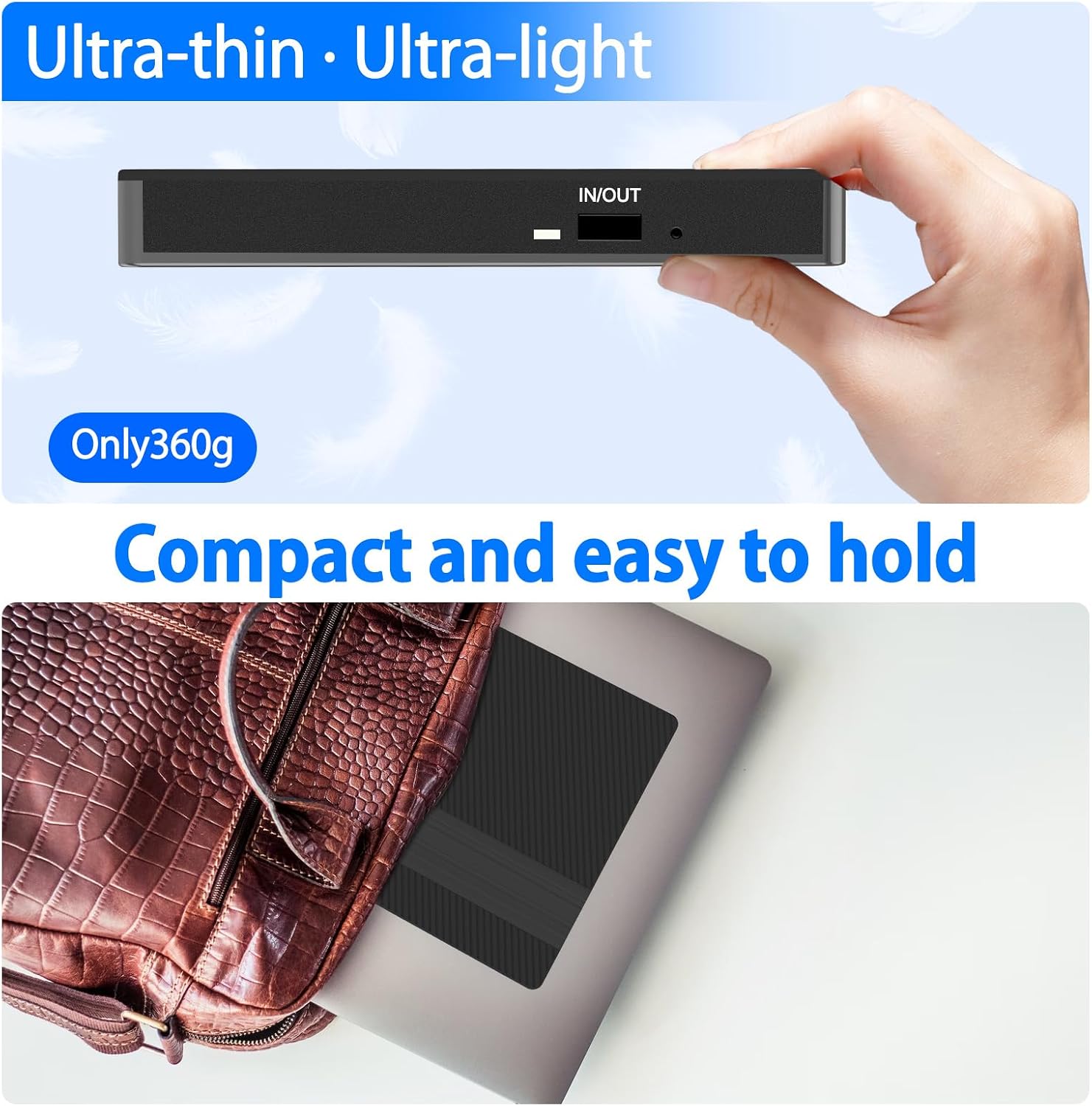 Detalle de BNEHHOV External CD/DVD Drive with USB 3.0 Type-C: Portable, Plug-and-Play, cross‑platform optical reader/writer