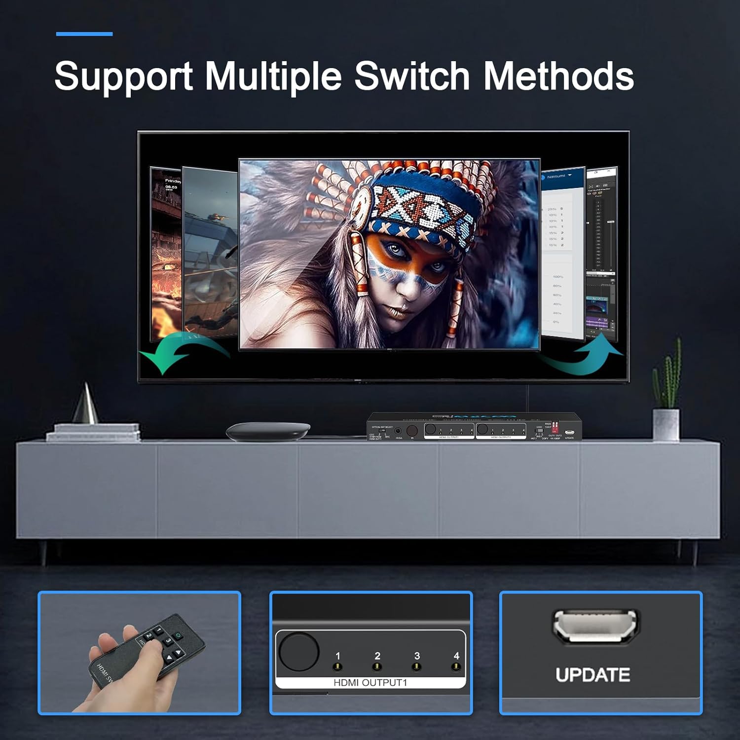 Thumbnail 6 de Matrice HDMI 4x2 4K 60 Hz : commutateur HDMI 4 entrées vers 2 sorties avec ARC, Dolby Vision/Atmos et S/PDIF TOSLINK