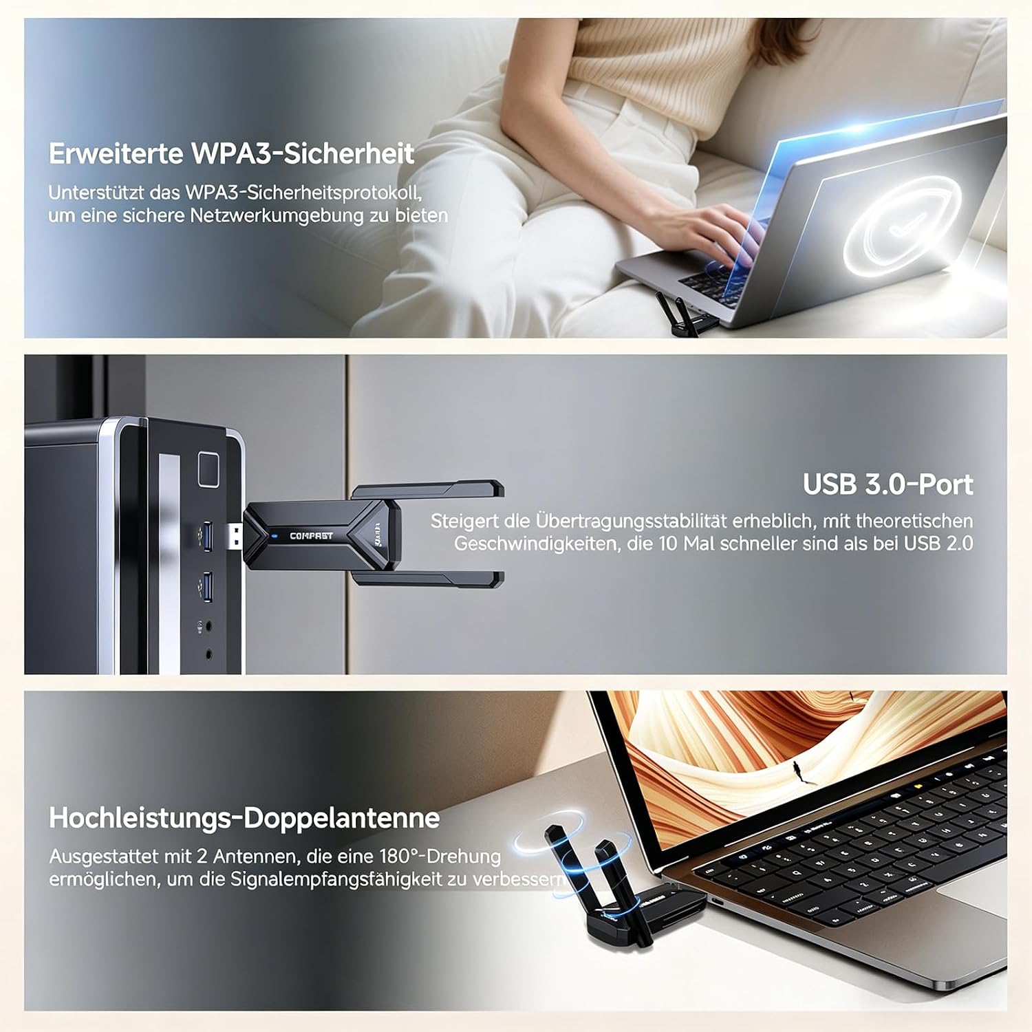 Thumbnail 4 de COMFAST WLAN Stick USB 3.0 – WiFi 7 mit Tri-Band, MU-MIMO & OFDMA