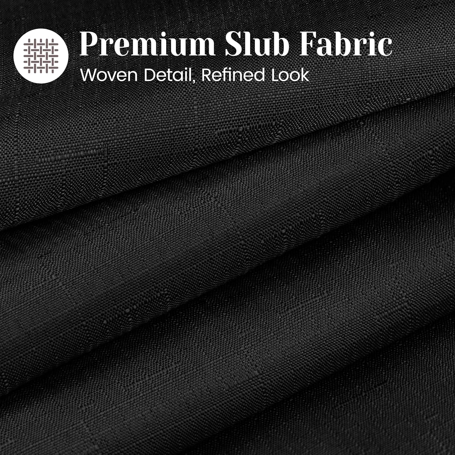 Detalle 2 de SORTTO No Hook Slub Textured Shower Curtain with Snap in Liner — Black Fabric Outer Curtain + Waterproof Inner Liner (71x74 in)