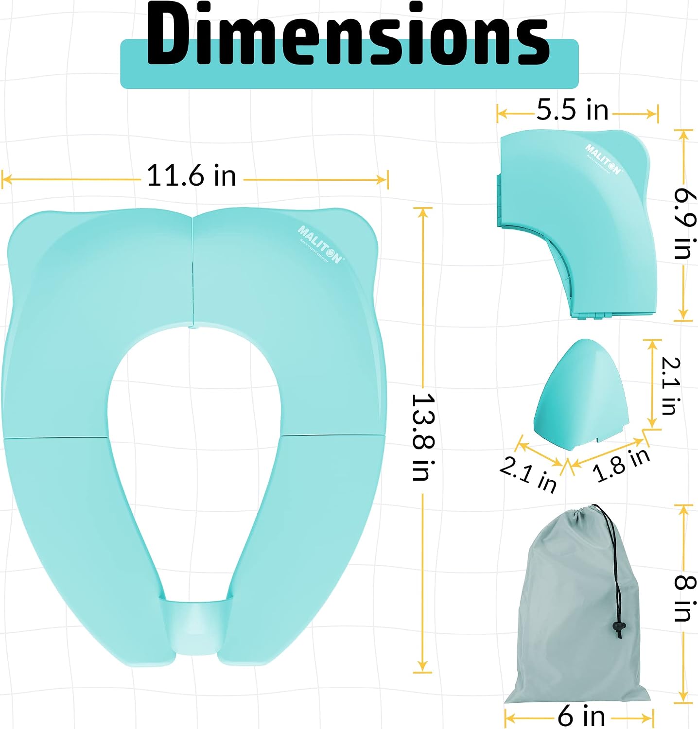 Thumbnail 1 de Maliton Potty Training Toilet Seat for Boys and Girls (Aqua Blue) – Foldable Travel Toilet Seat with Splash Guard & Travel Bag