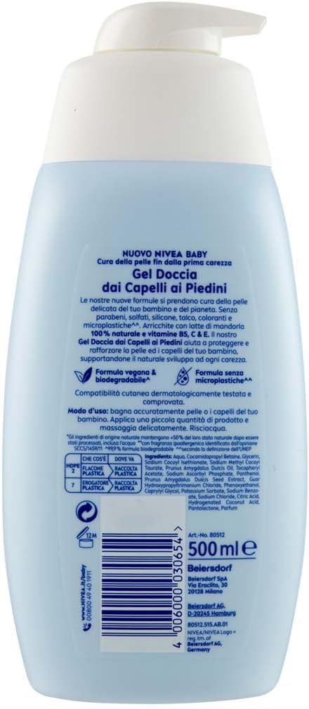 Detalle de NIVEA BABY douchegel en shampoo, 500 ml met amandelmelk