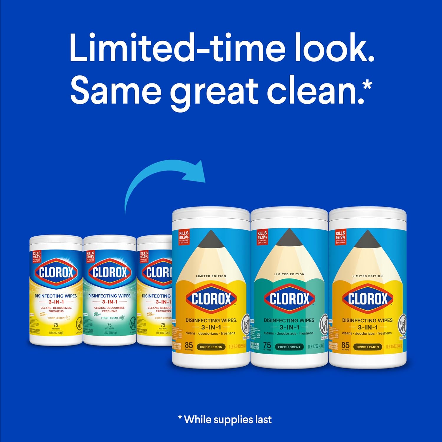 Detalle de Clorox Disinfecting Wipes Back to School Variety Pack (75 Count Each, Pack of 3)