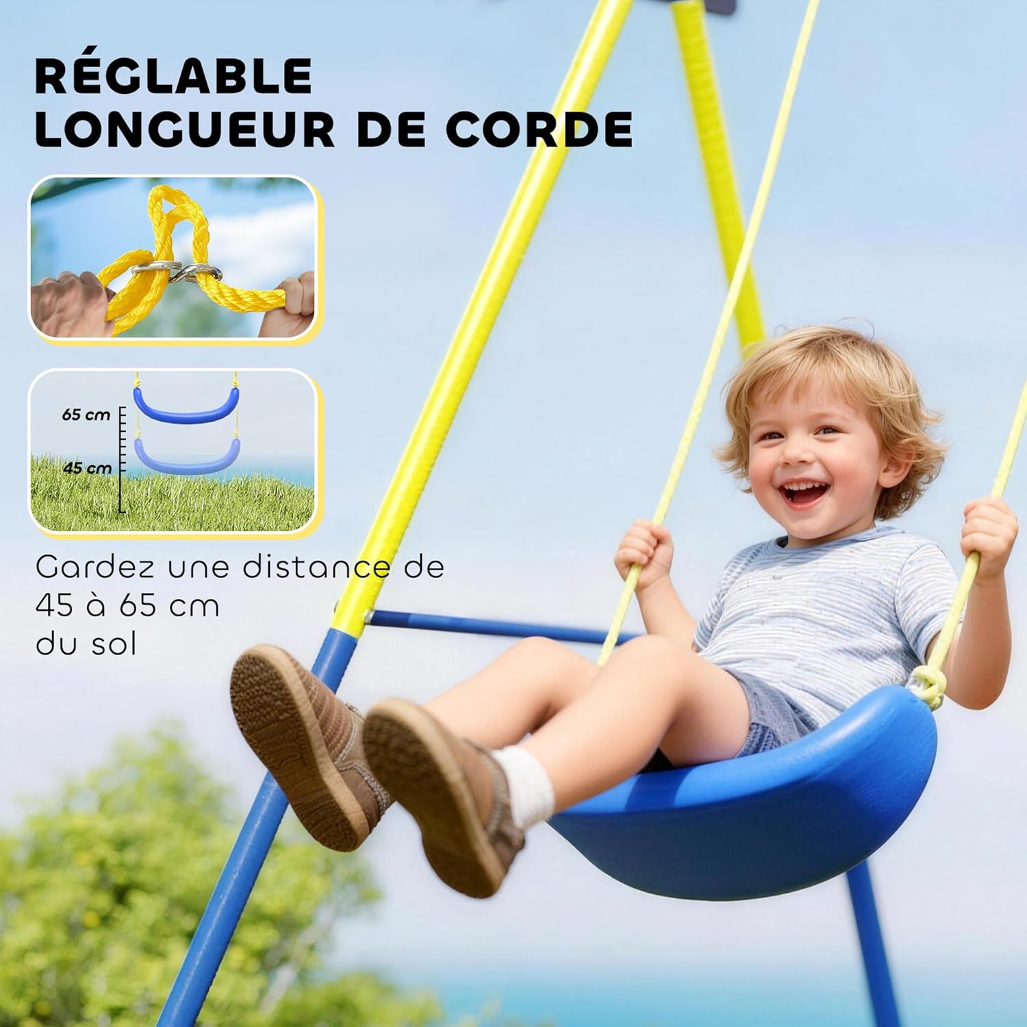 Detalle de AIYAPLAY Balançoire Portique Enfants 4-en-1 – jeu extérieur robuste pour 3–8 ans