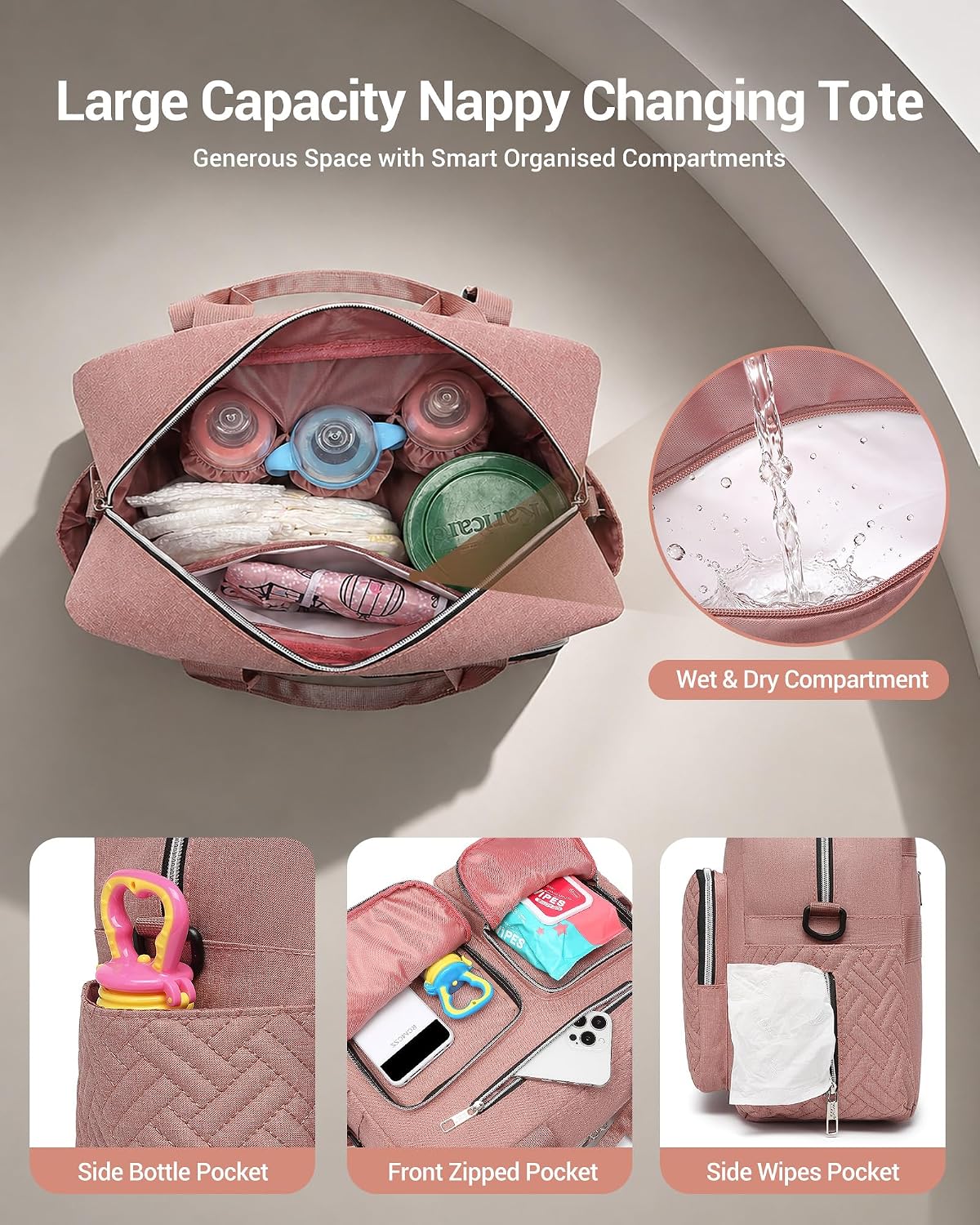 Detalle de Kono Baby Changing Bag: Multifunction Nappy Bags with Changing Mat and Insulated Pockets