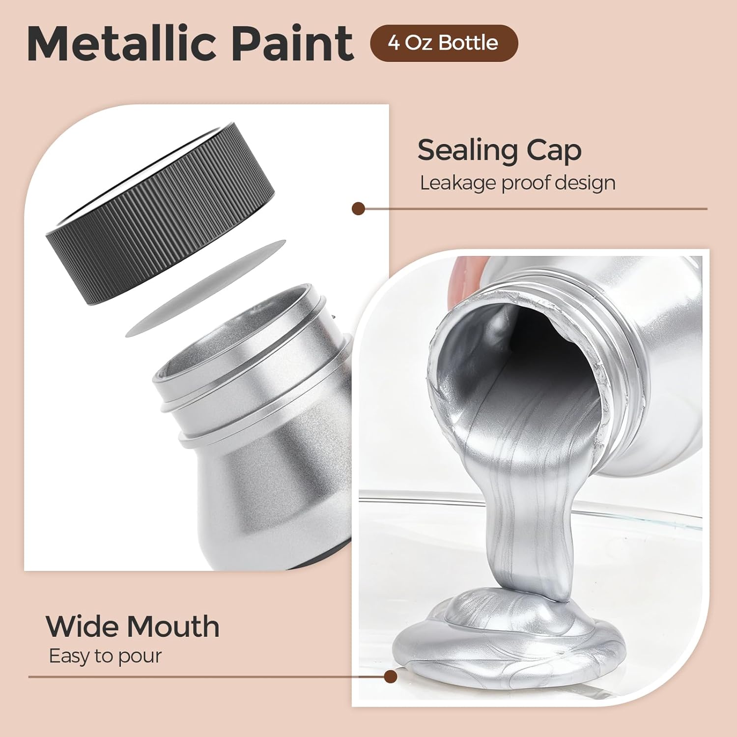 Thumbnail 2 de Nicpro Metallic Silver Acrylic Paint 4oz/120ml – Silver Leaf, Non-Toxic and Durable for Art & Craft