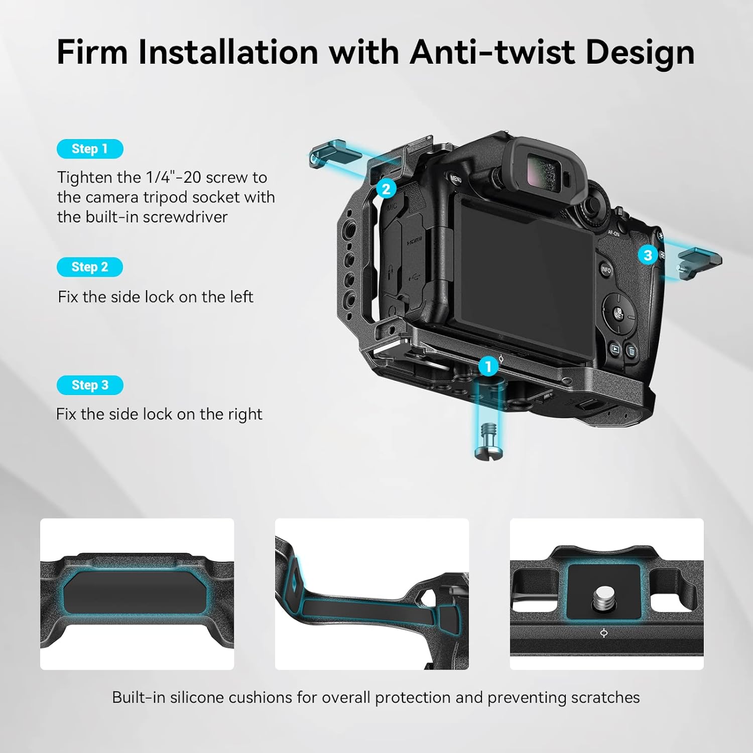 Detalle de SmallRig R7 Cage with Built-in Quick Release Plate for Arca Standard - a practical rig for Canon R7