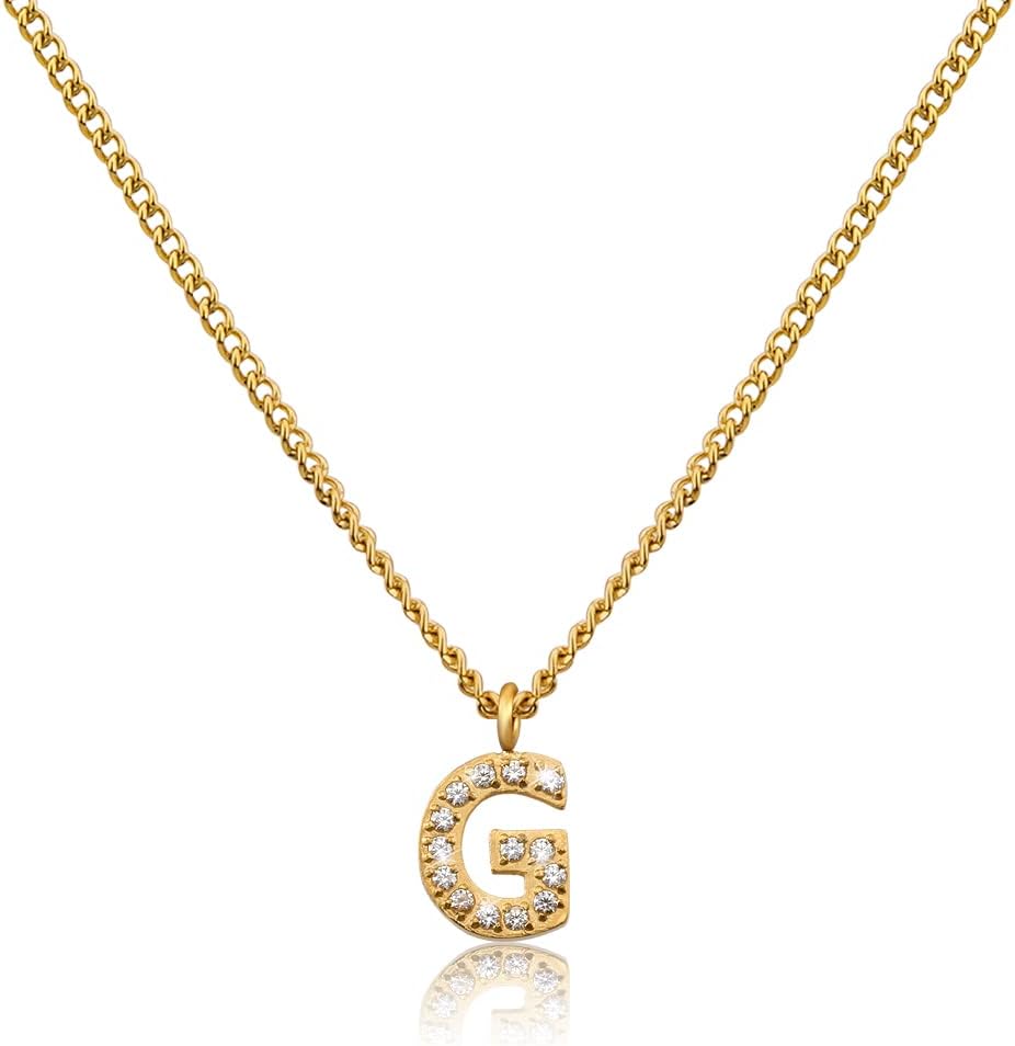 Detalle de GD GOOD.designs catena di lettere dorata da donna con iniziali in zirconi, placcata oro 18 carati