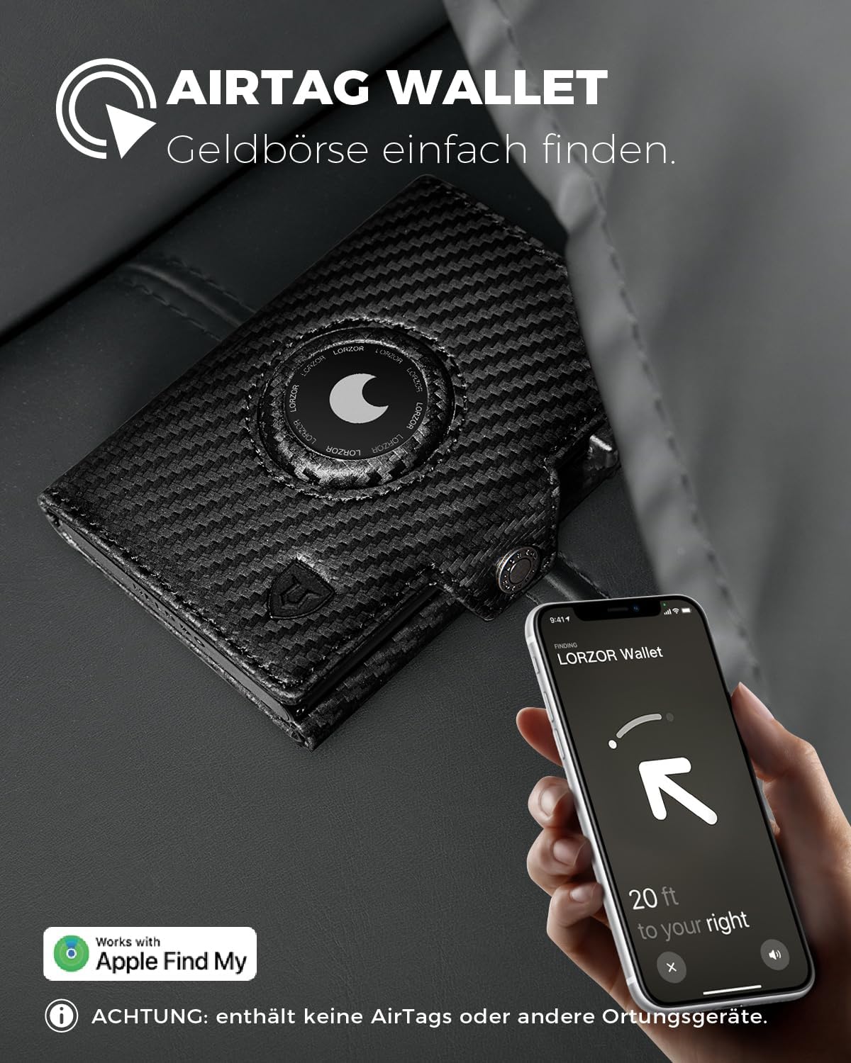 Detalle 1 de LORZOR Airtag Wallet Slim Wallet mit Münzfach