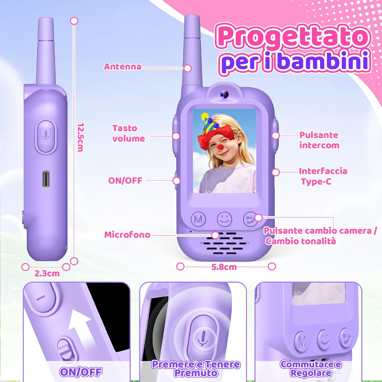 Detalle de iKidiki Walkie Talkie per Bambini Ricaricabili: videochiamate HD in tempo reale per età 3–8 anni