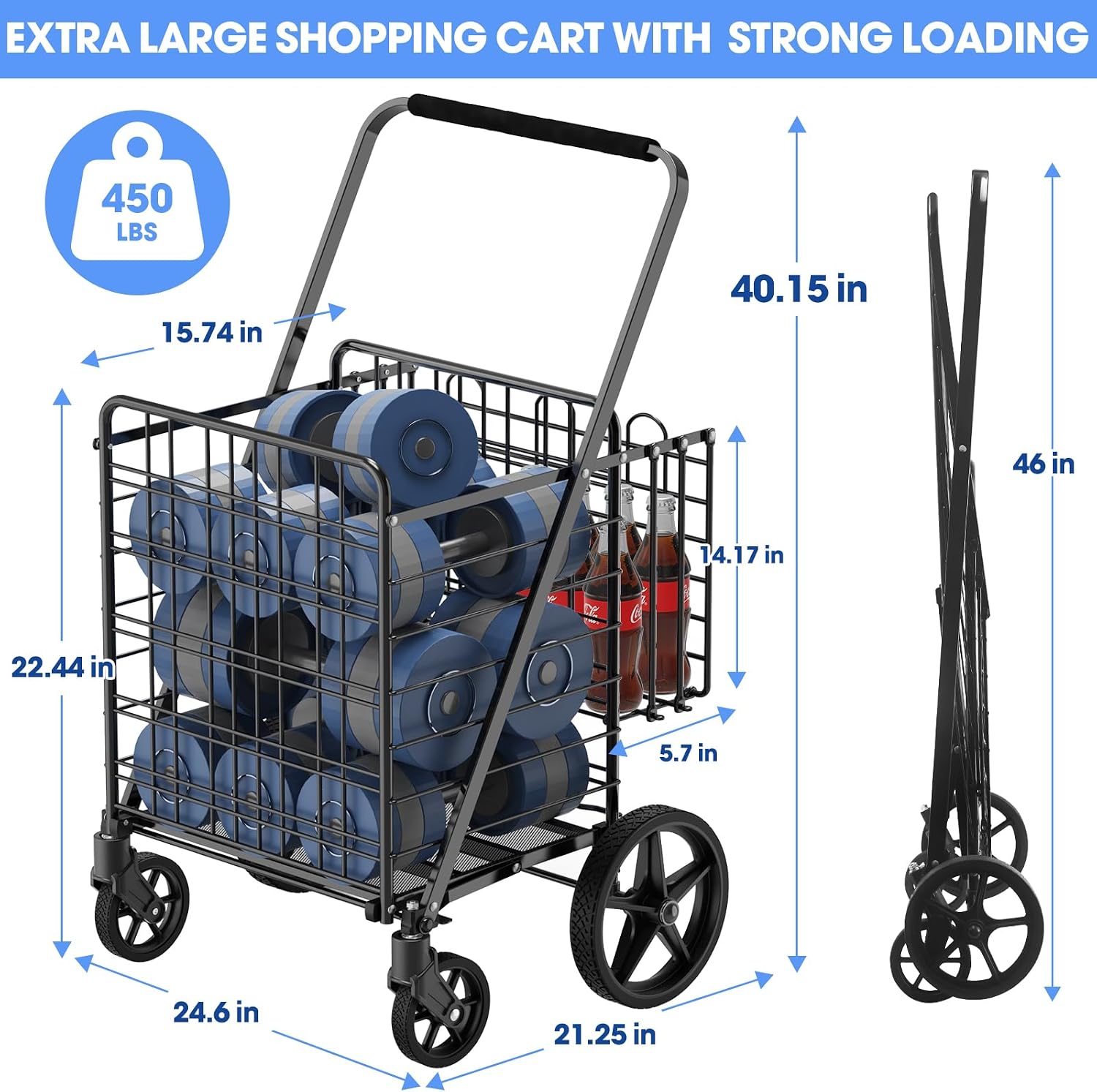 Detalle 2 de RXUJYC Super Jumbo Shopping Cart 003, Foldable Double-Basket Cart, 450 lb Capacity