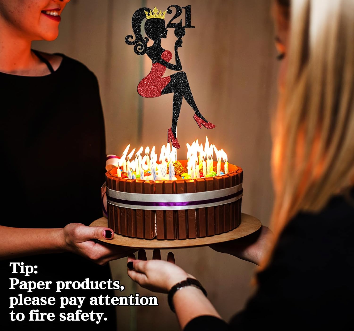 Detalle 1 de NARLOPI Lady Happy 21st Birthday Cake Topper, Glitter Paper Decoration