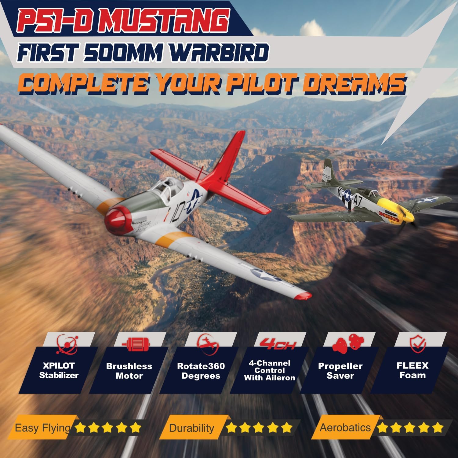 Detalle 2 de LEAMBE WS-YM-RED Brushless 4-Channel RC P-51 Mustang Airplane