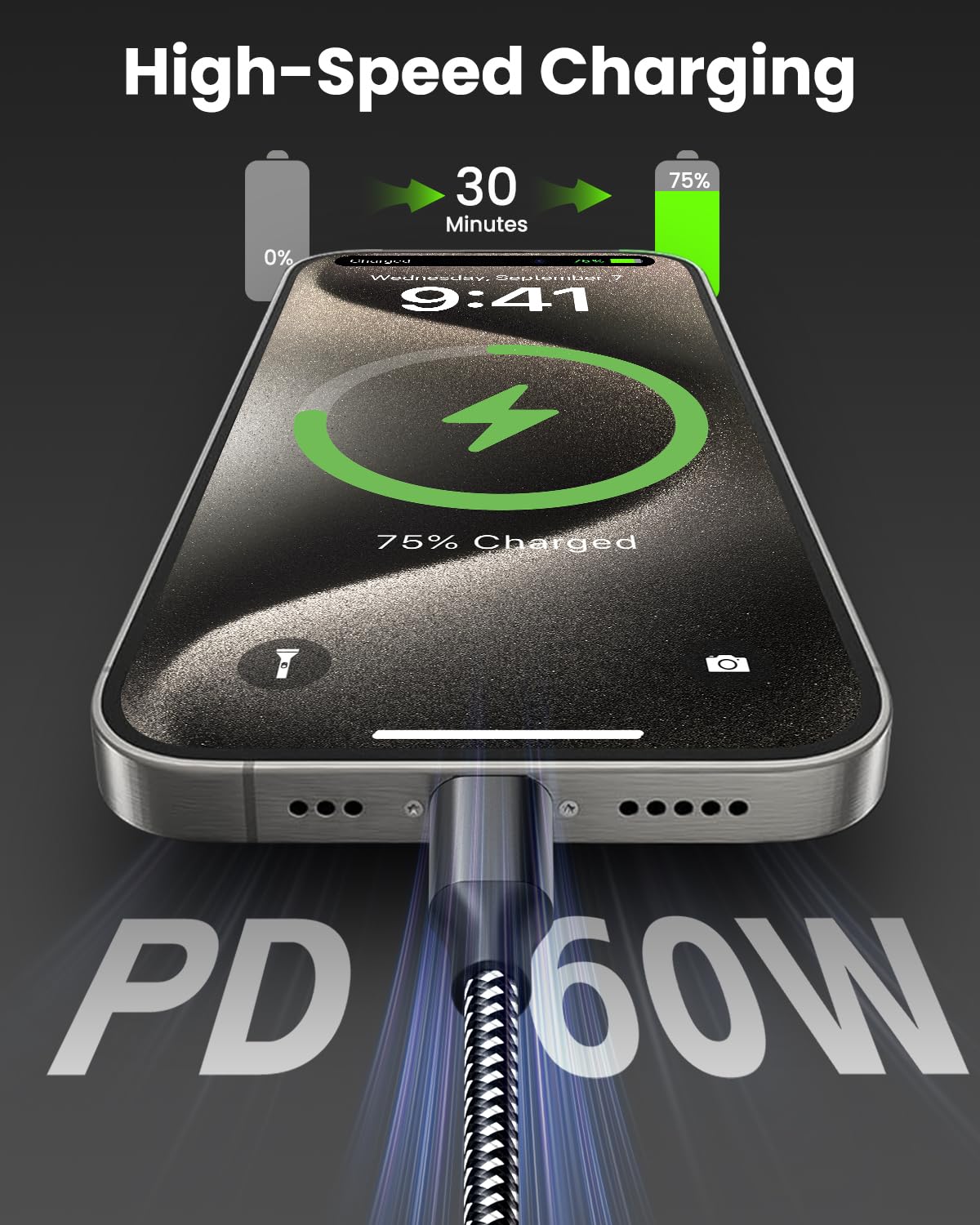 Thumbnail 1 de Bkayp USB-C Cable 10ft 3-Pack (60W Fast Charging, Braided Nylon, Data Sync) — USB-C to USB-C