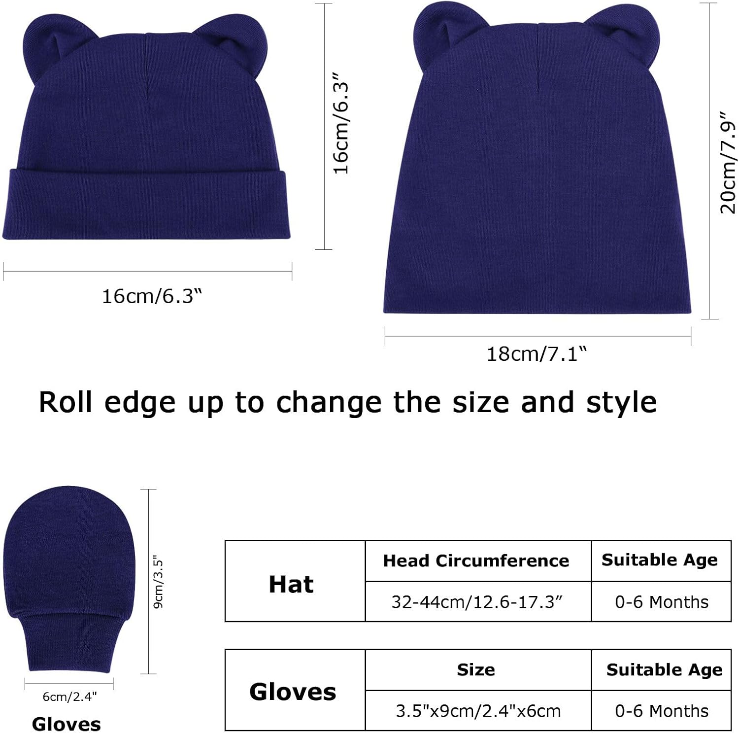 Thumbnail 4 de DRESHOW Newborn Hats & Mittens Set with Bear Ears – 0–6 Months
