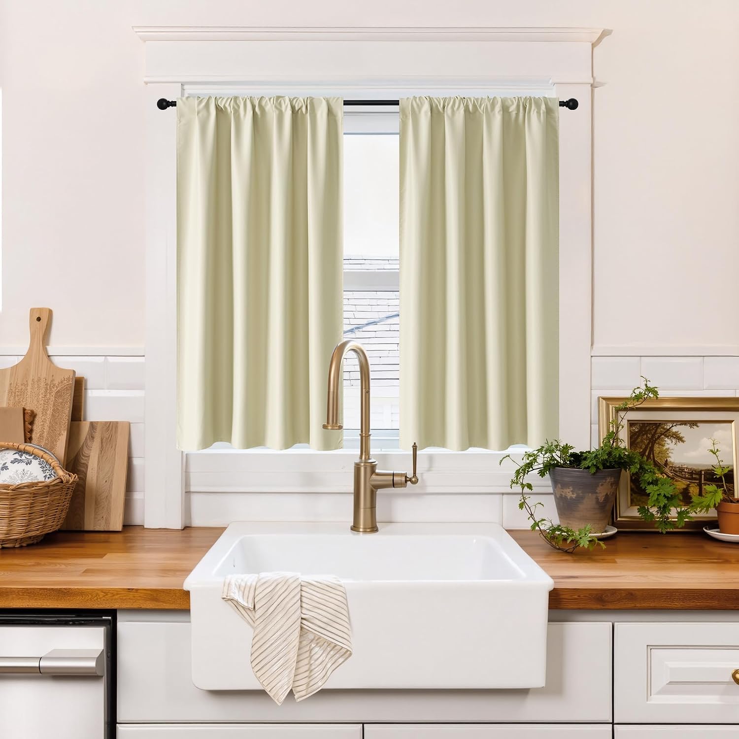 RYB HOME 100% Blackout Short Curtains for Small Windows – Beige, 42 x 48 inches (2 Panels)